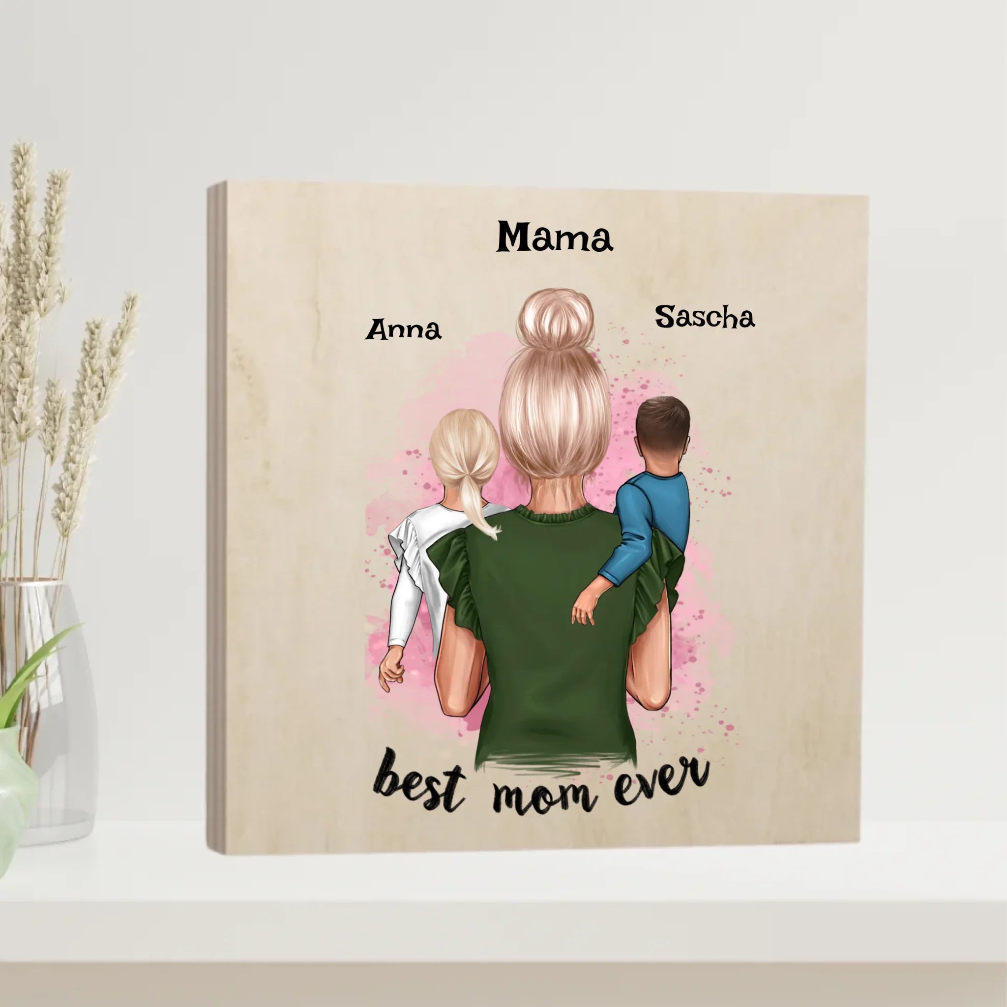 Beste Mama Geschenk Holzbild mit Kinder - Cantty