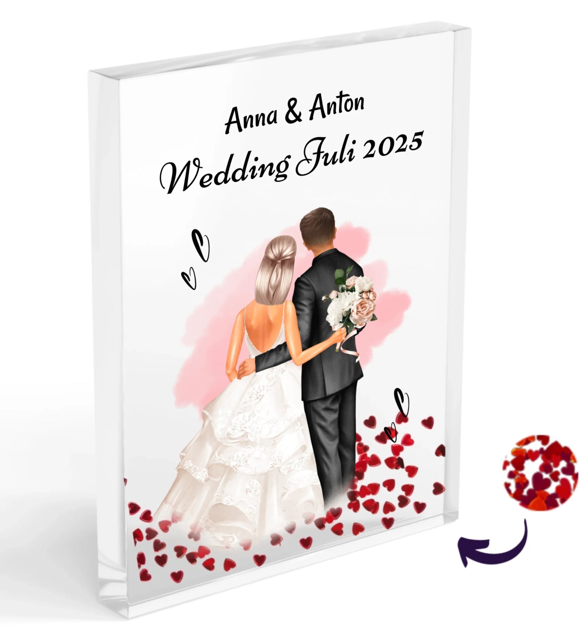 Brautpaar Acrylglas mit Konfetti Bild Geschenk personalisiert - Cantty