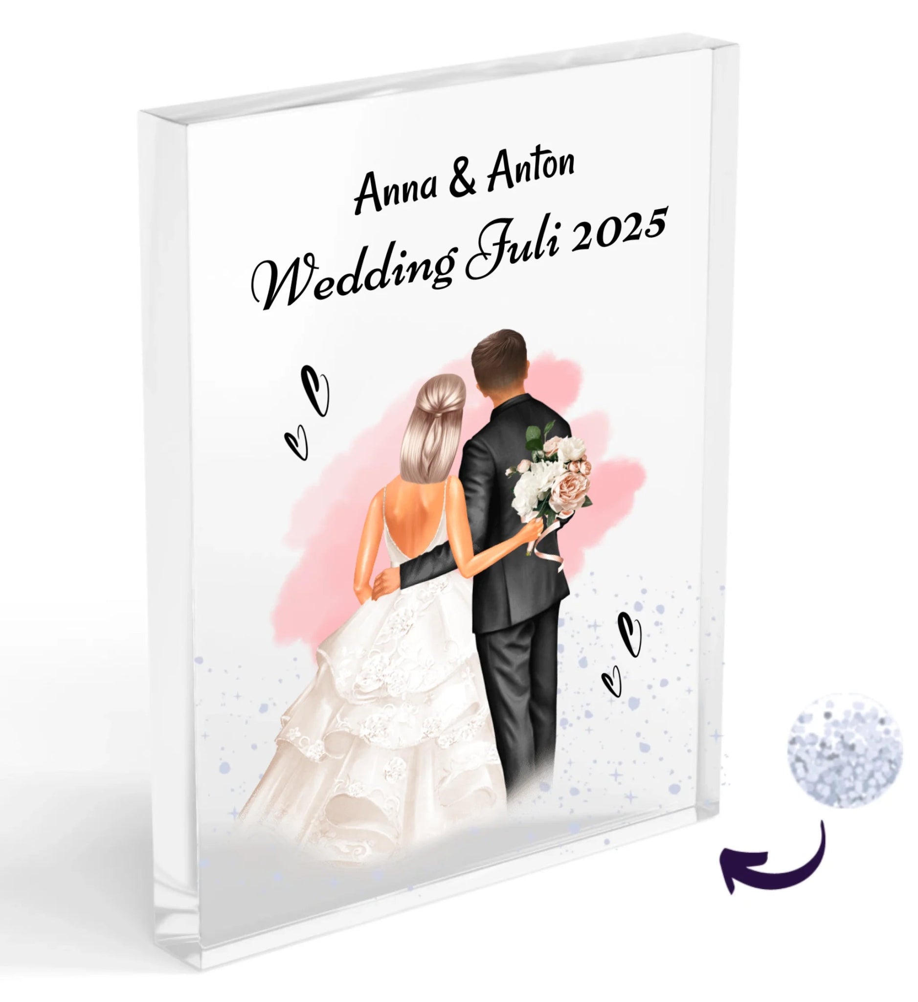 Brautpaar Acrylglas mit Konfetti Bild Geschenk personalisiert - Cantty