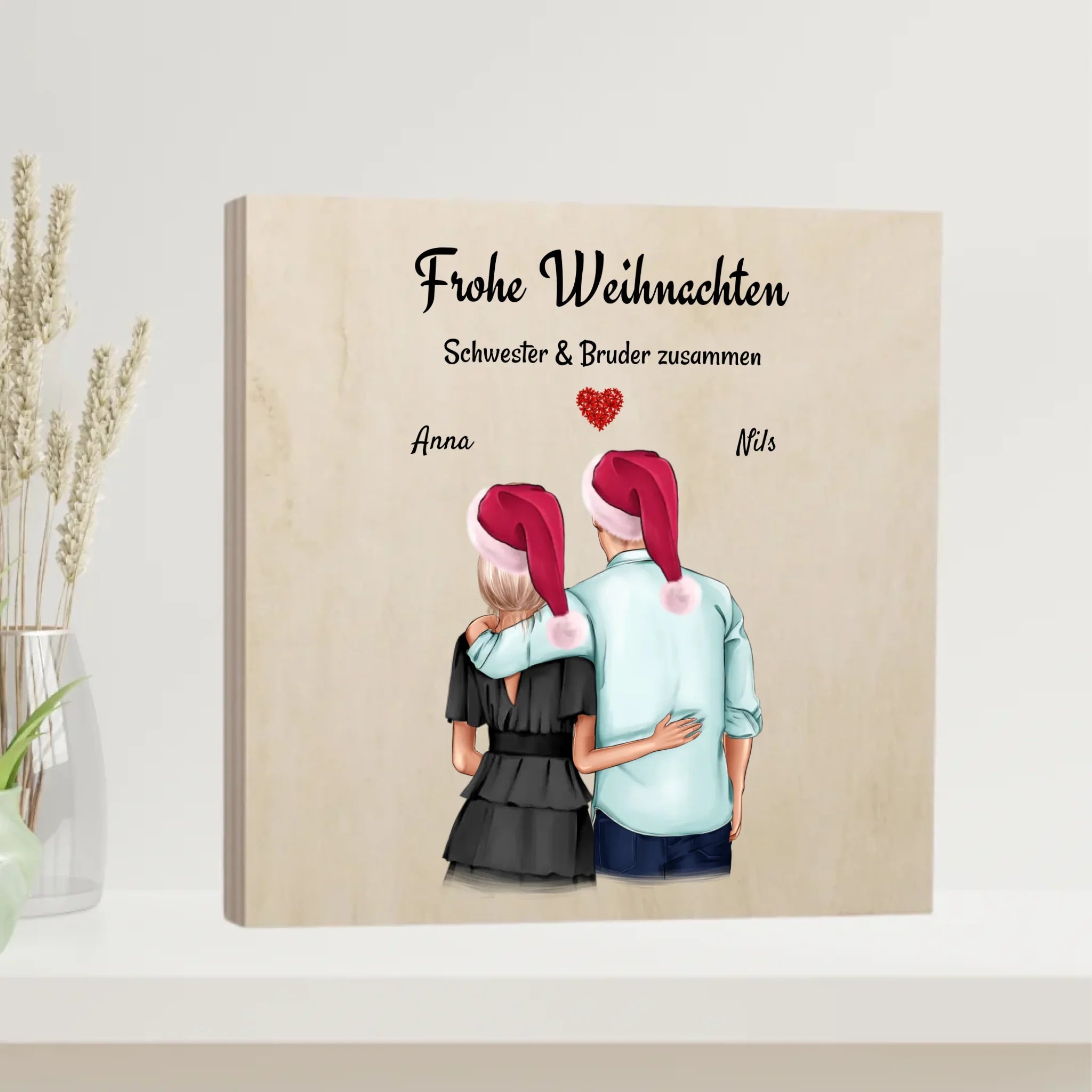 Bruder Schwester Echtholz Bild Geschenk Weihnachten - Cantty
