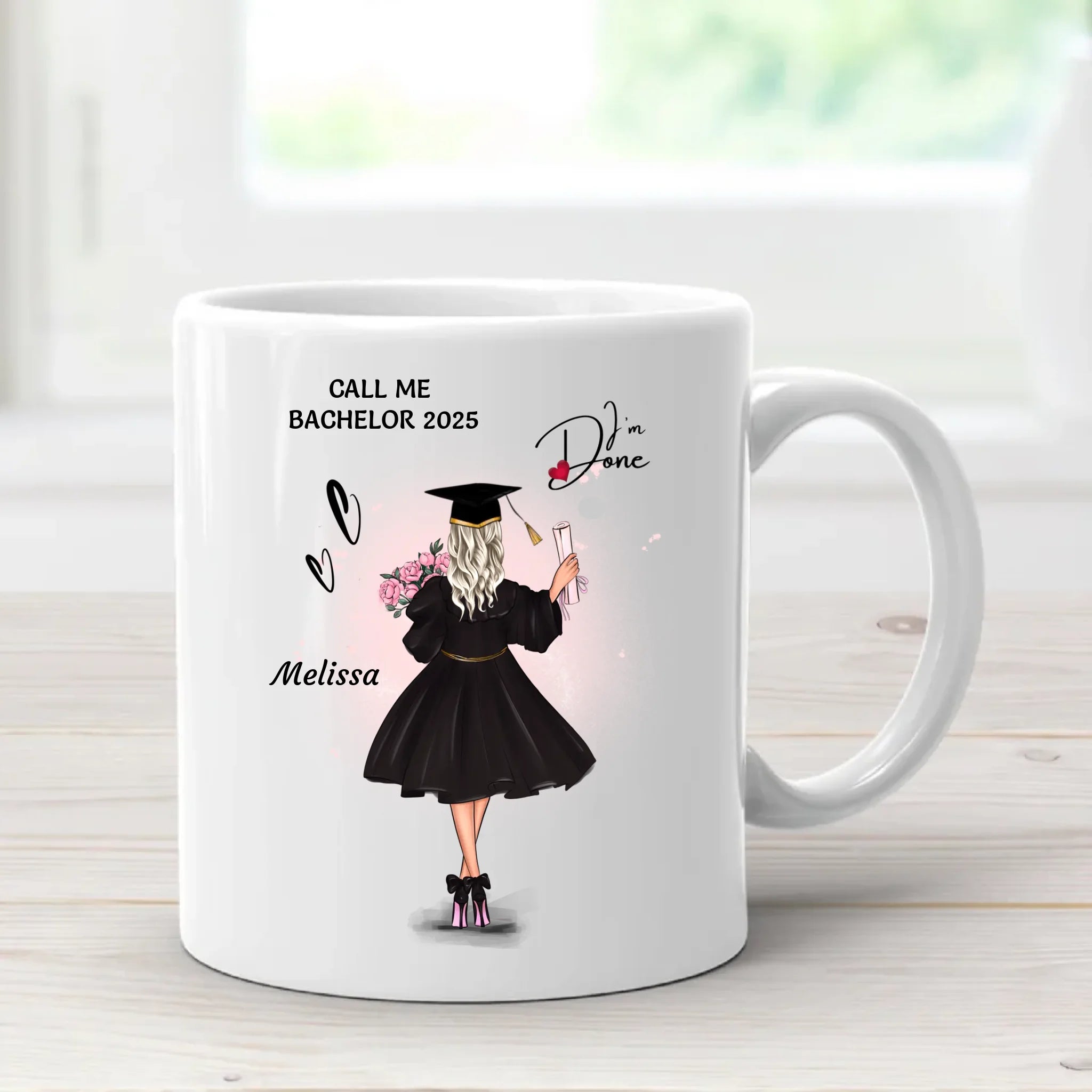 Call me Bachelor Tasse Mädchen Geschenk zum Abschluss personalisiert - Cantty