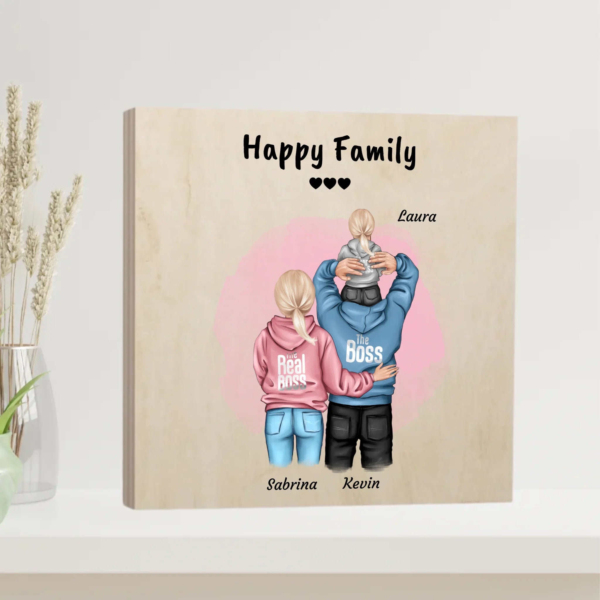Familie Holzbild mit Kind personalisiert - Cantty