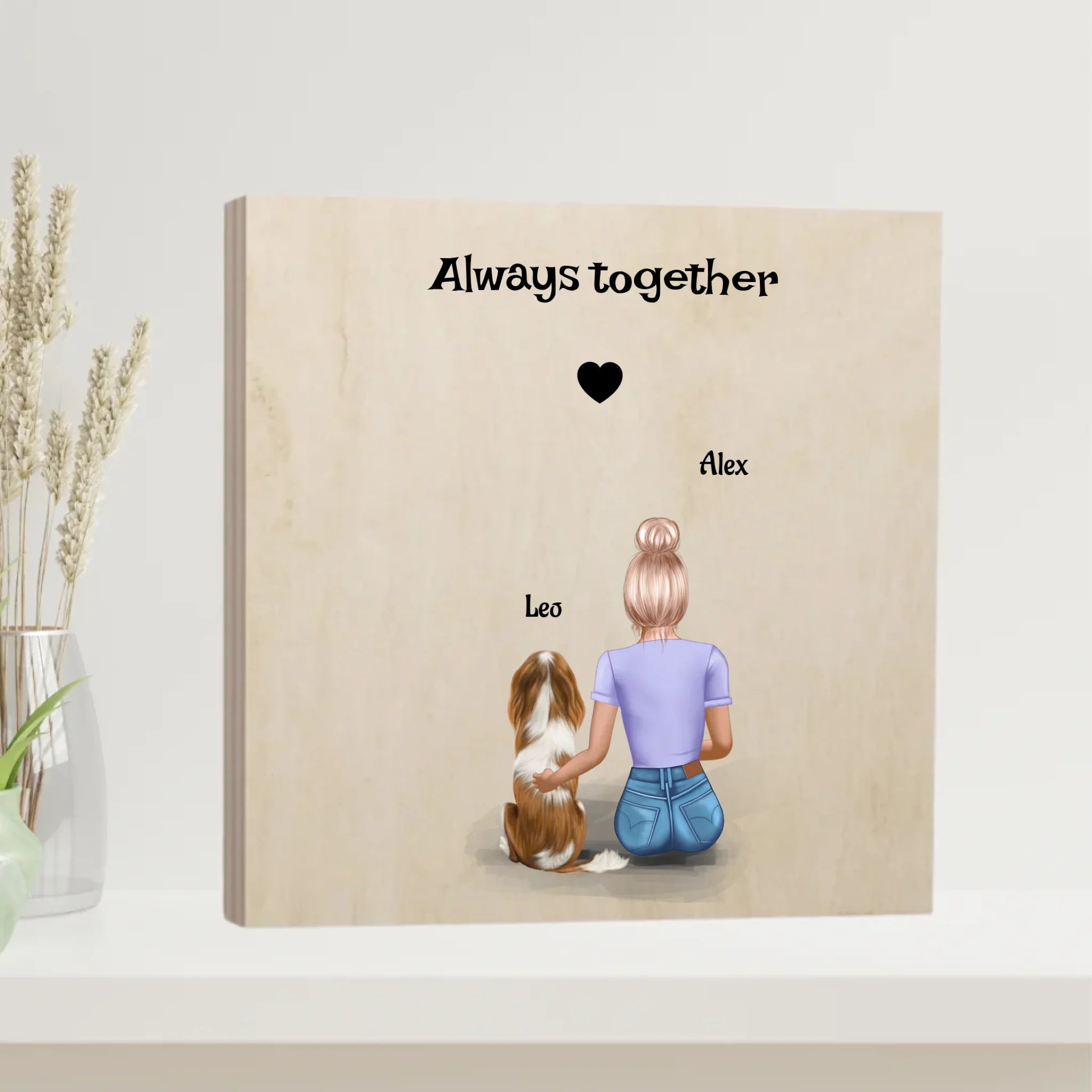 Frau & Hund Holzbild Geschenk mit Namen - Cantty