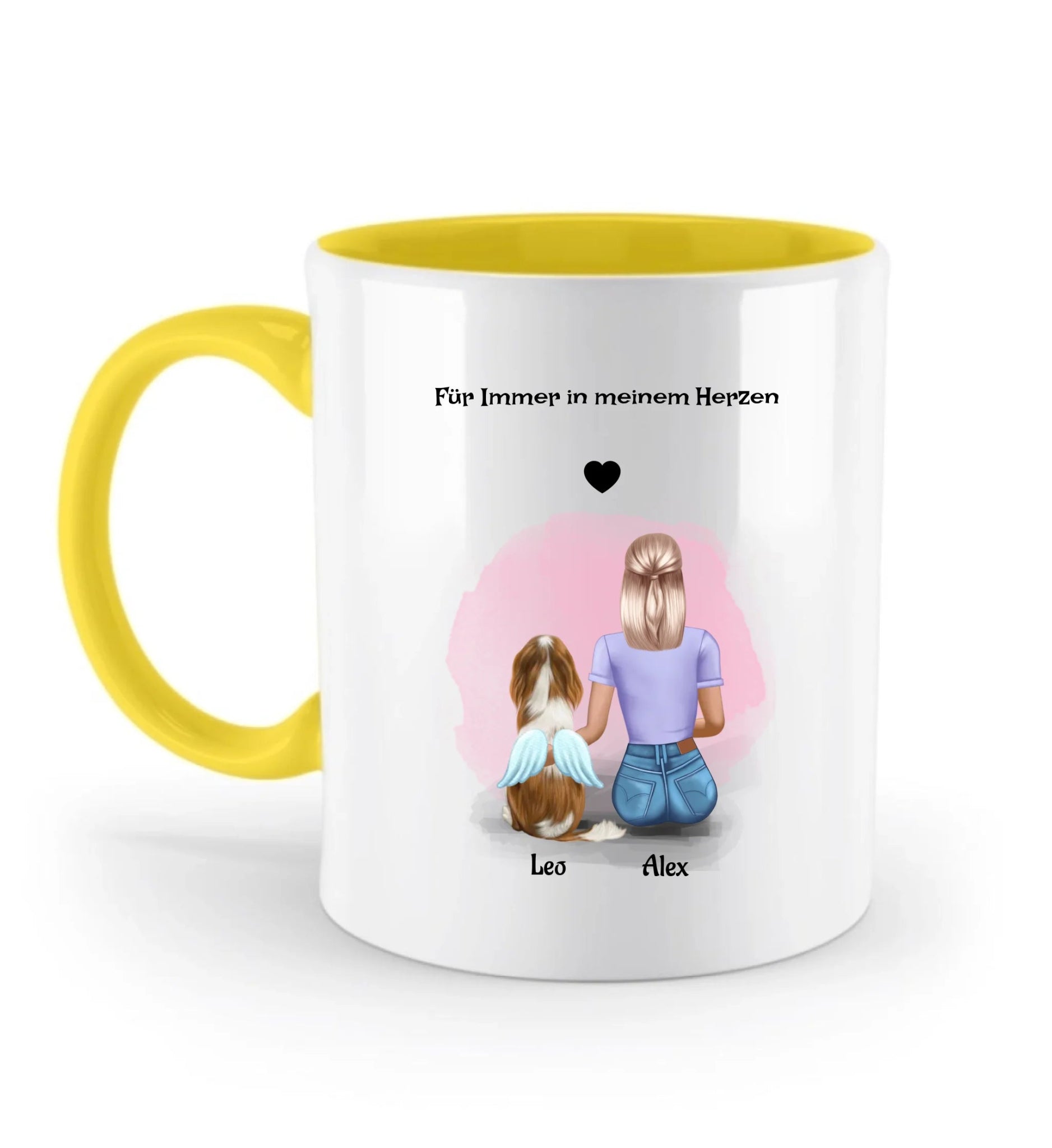 Frau und Hund mit Engelsflügel Abschied Tasse personalisiert - Cantty