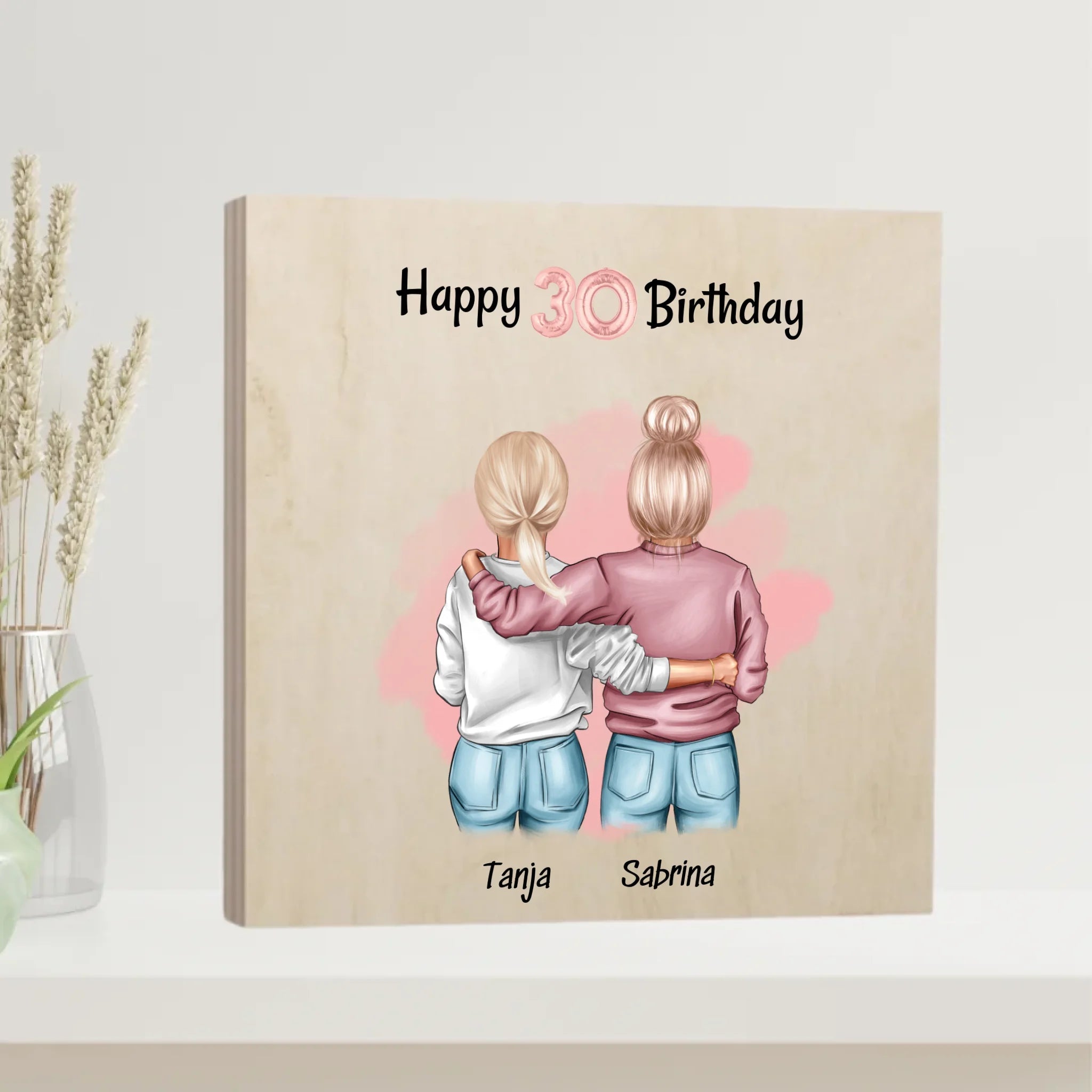 Geburtstagsgeschenk für Schwester Holzdruck Bild personalisiert - Cantty