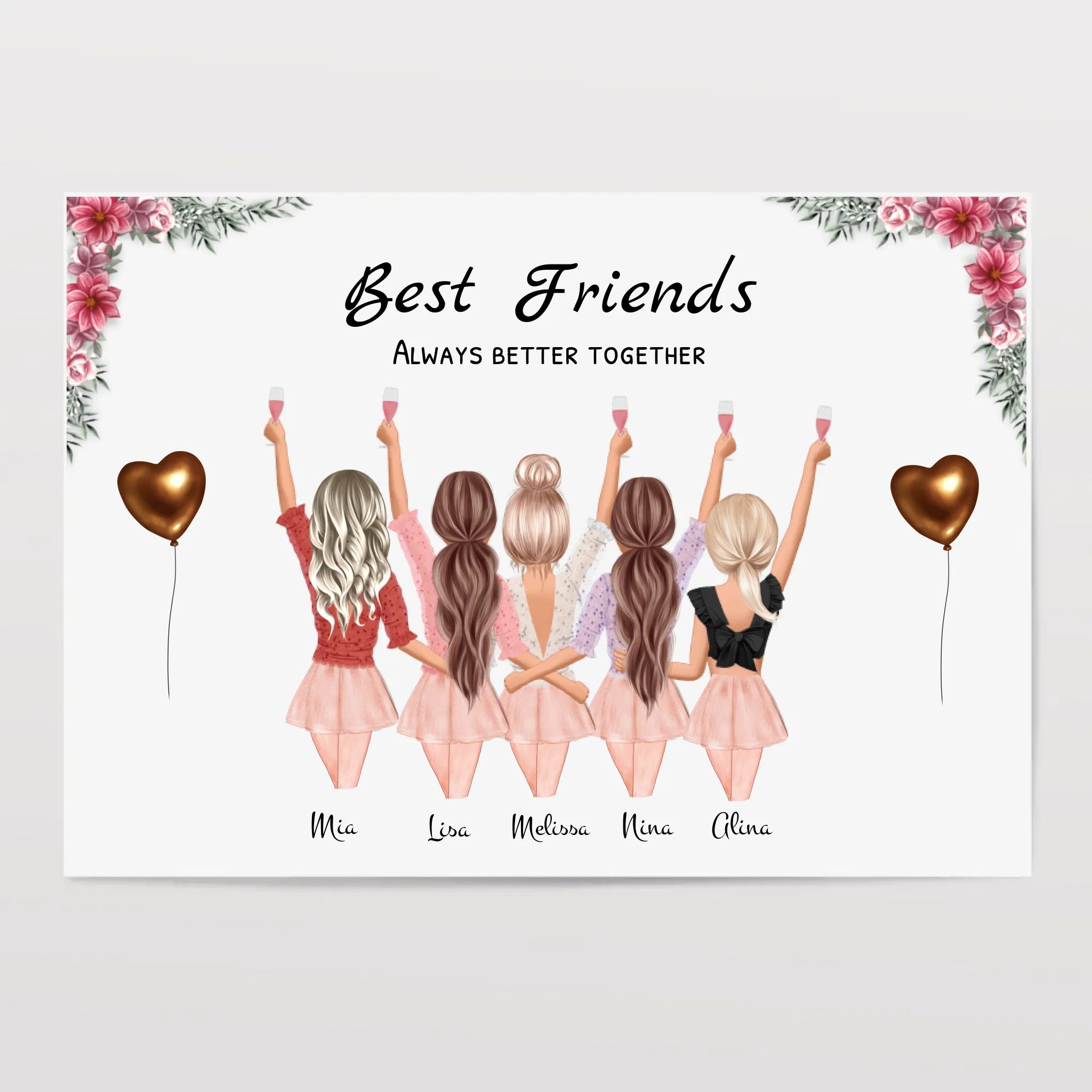Geschenk 5 Freundinnen Poster personalisiert - Cantty