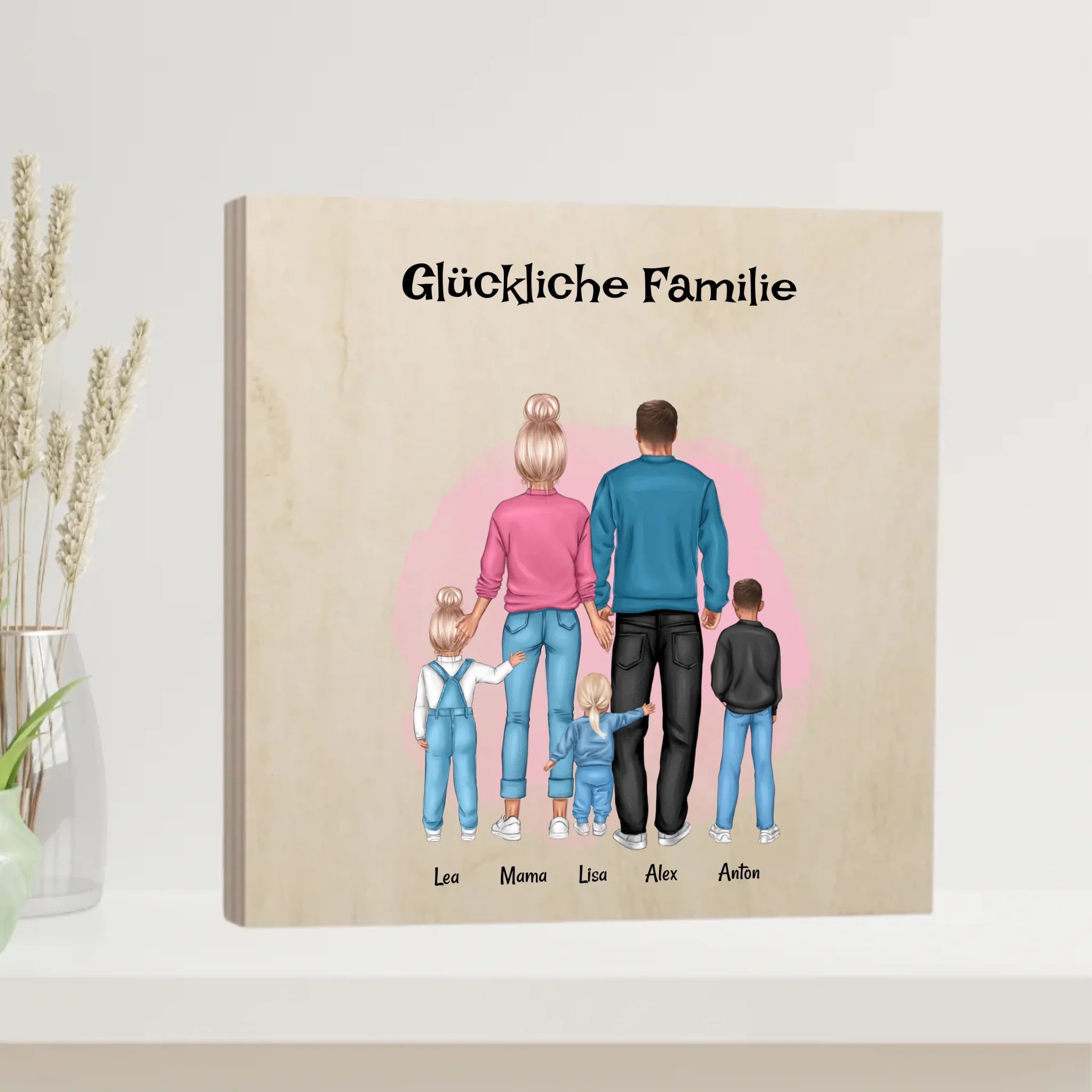 Geschenk Familie Holzbild mit Kinder Junge & Mädchen - Cantty