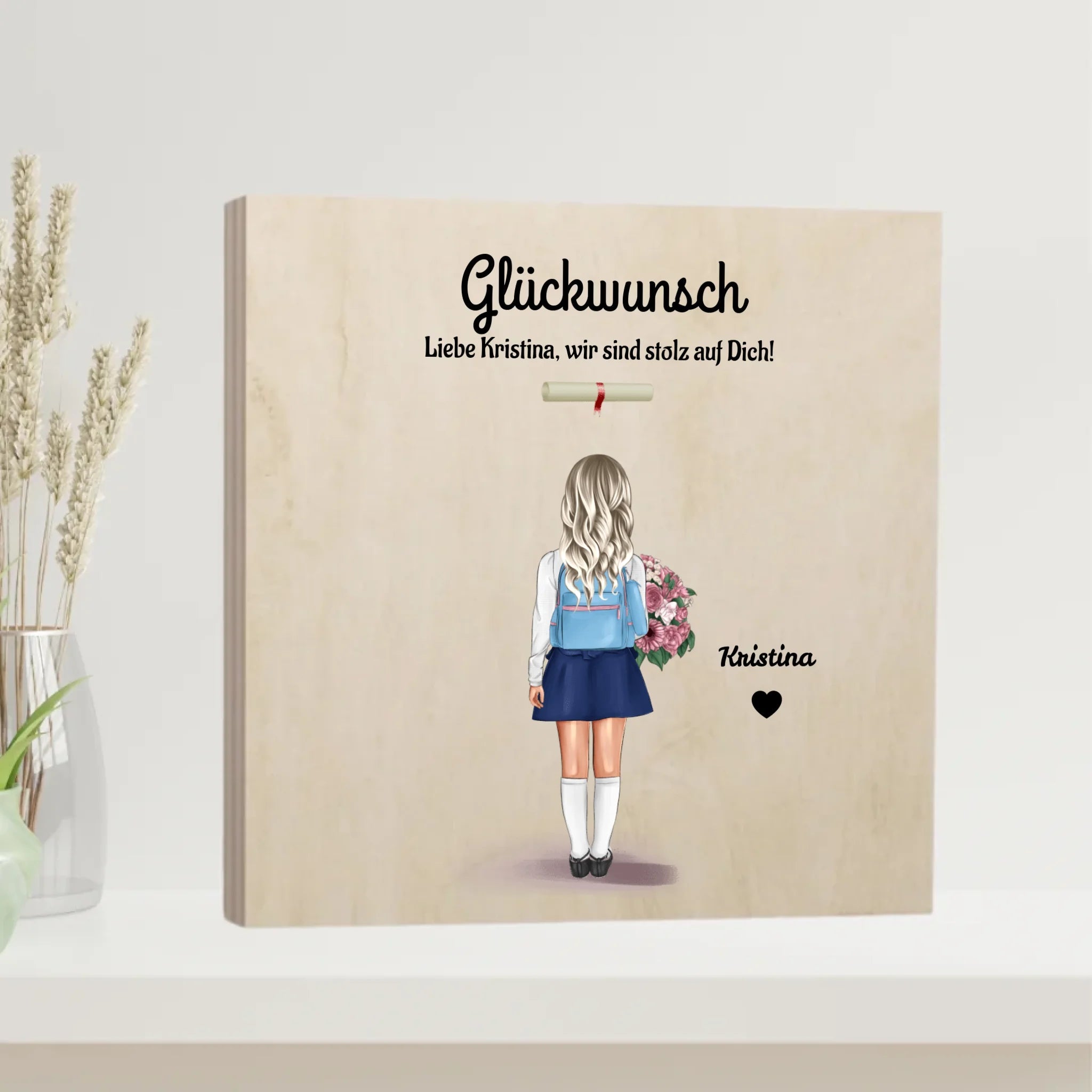 Geschenk Mädchen zum Zeugnis Holz Bild - Cantty