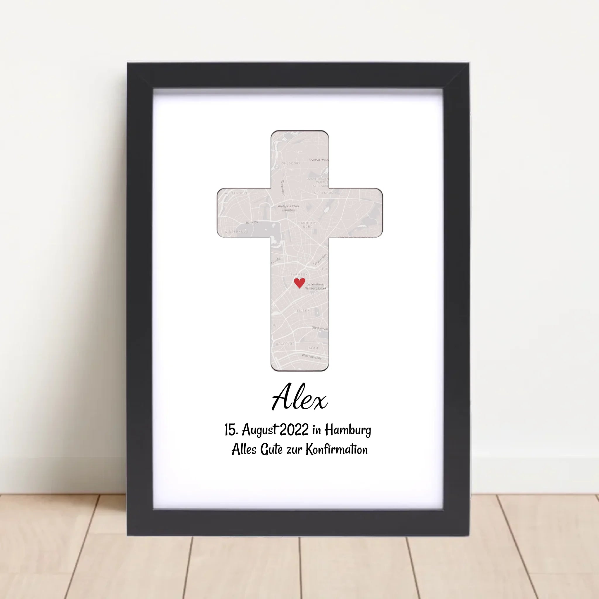 Geschenk zur Konfirmation personalisiertes Poster Konfirmationskreuz Kreuz Bild Stadtkarte - Cantty