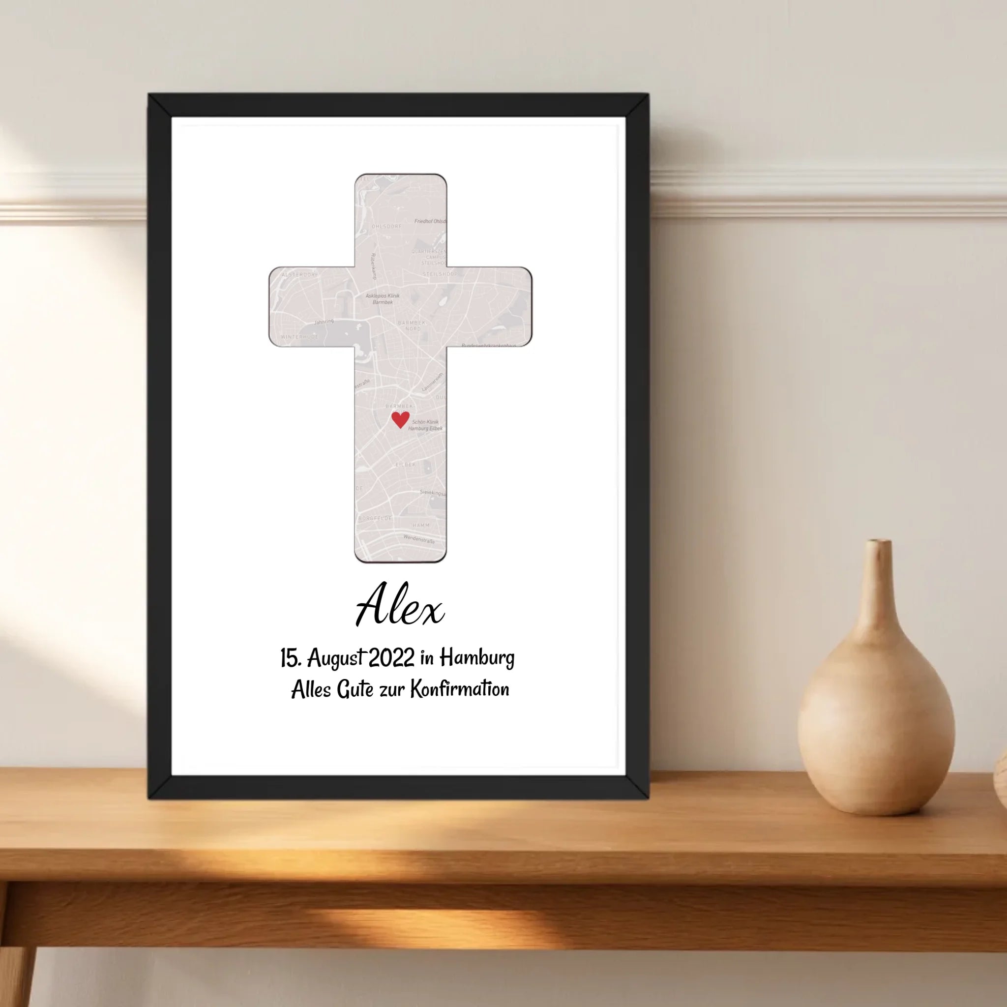 Geschenk zur Konfirmation personalisiertes Poster Konfirmationskreuz Kreuz Bild Stadtkarte - Cantty