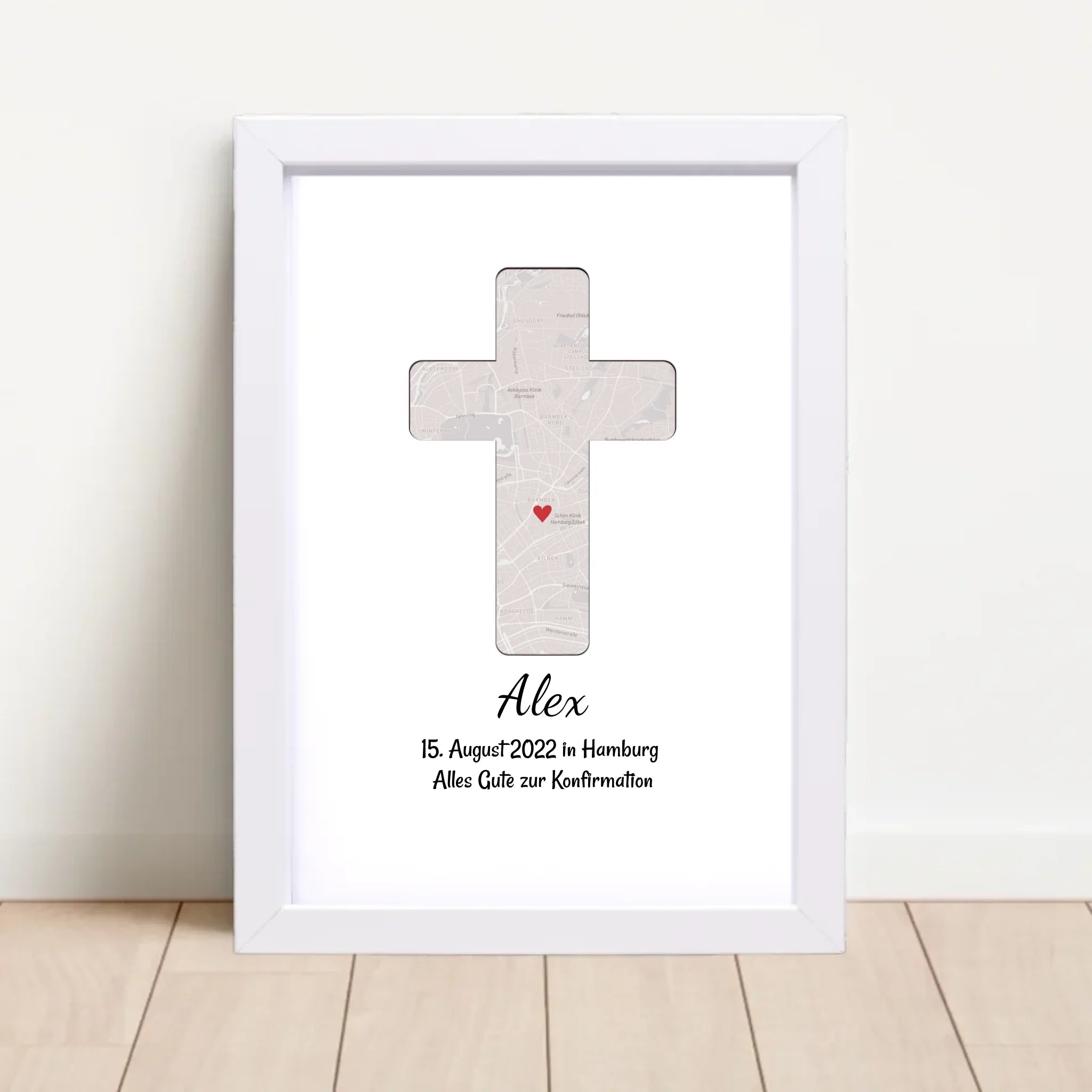 Geschenk zur Konfirmation personalisiertes Poster Konfirmationskreuz Kreuz Bild Stadtkarte - Cantty