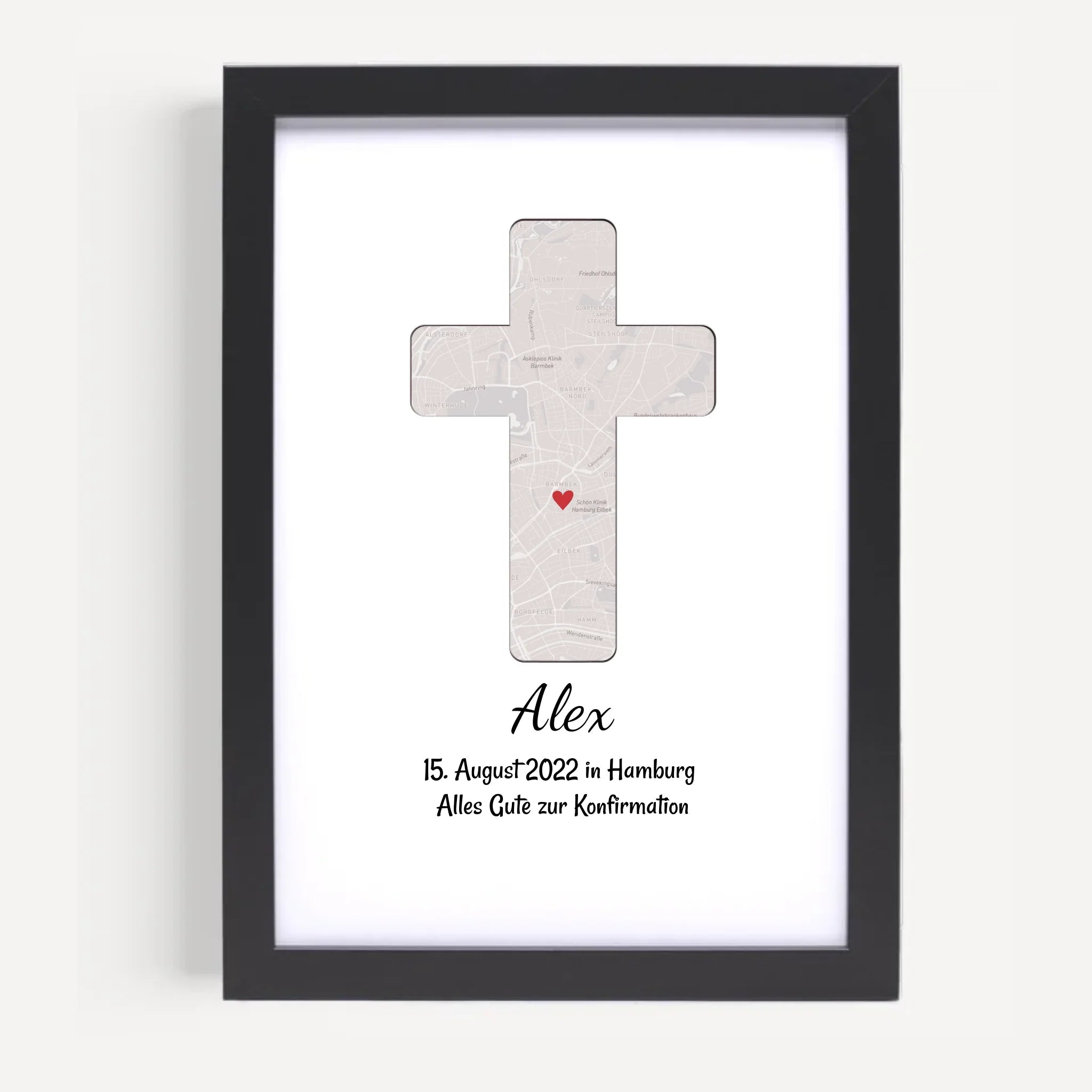Geschenk zur Konfirmation personalisiertes Poster Konfirmationskreuz Kreuz Bild Stadtkarte - Cantty