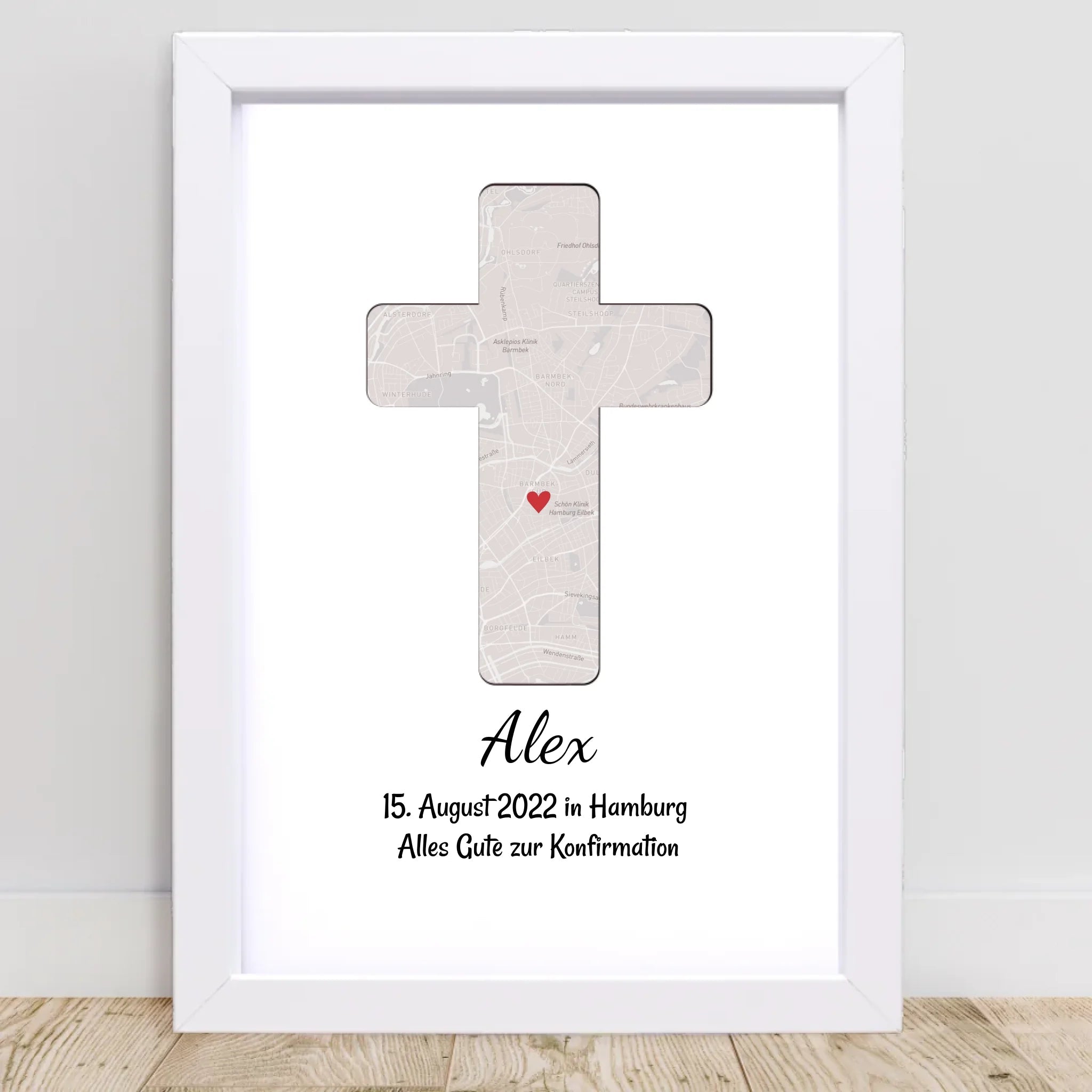 Geschenk zur Konfirmation personalisiertes Poster Konfirmationskreuz Kreuz Bild Stadtkarte - Cantty