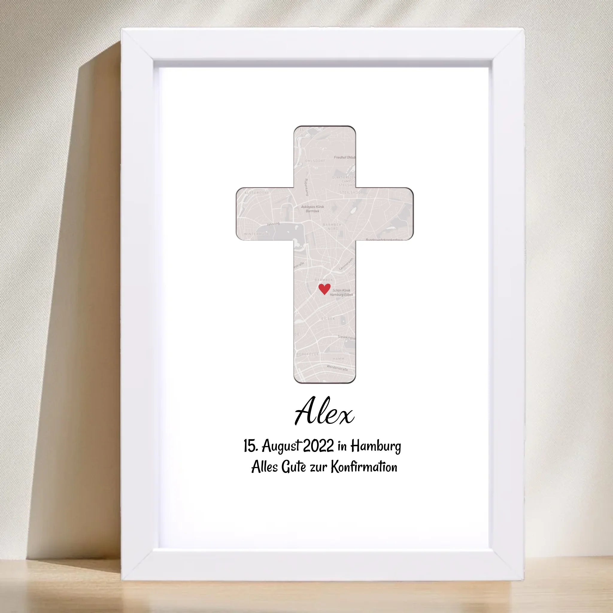 Geschenk zur Konfirmation personalisiertes Poster Konfirmationskreuz Kreuz Bild Stadtkarte - Cantty