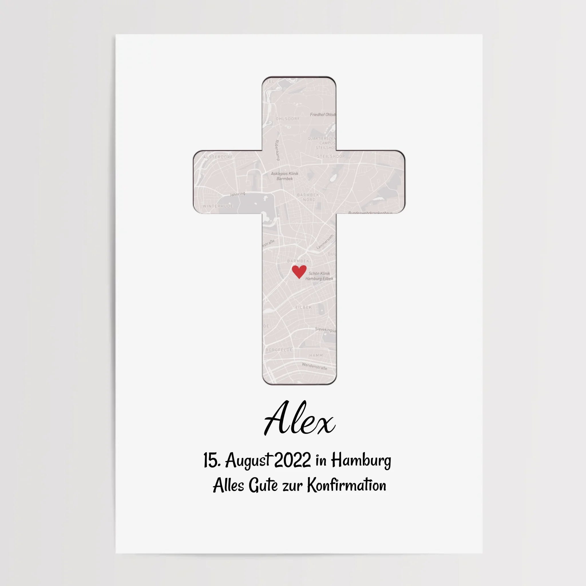 Geschenk zur Konfirmation personalisiertes Poster Konfirmationskreuz Kreuz Bild Stadtkarte - Cantty