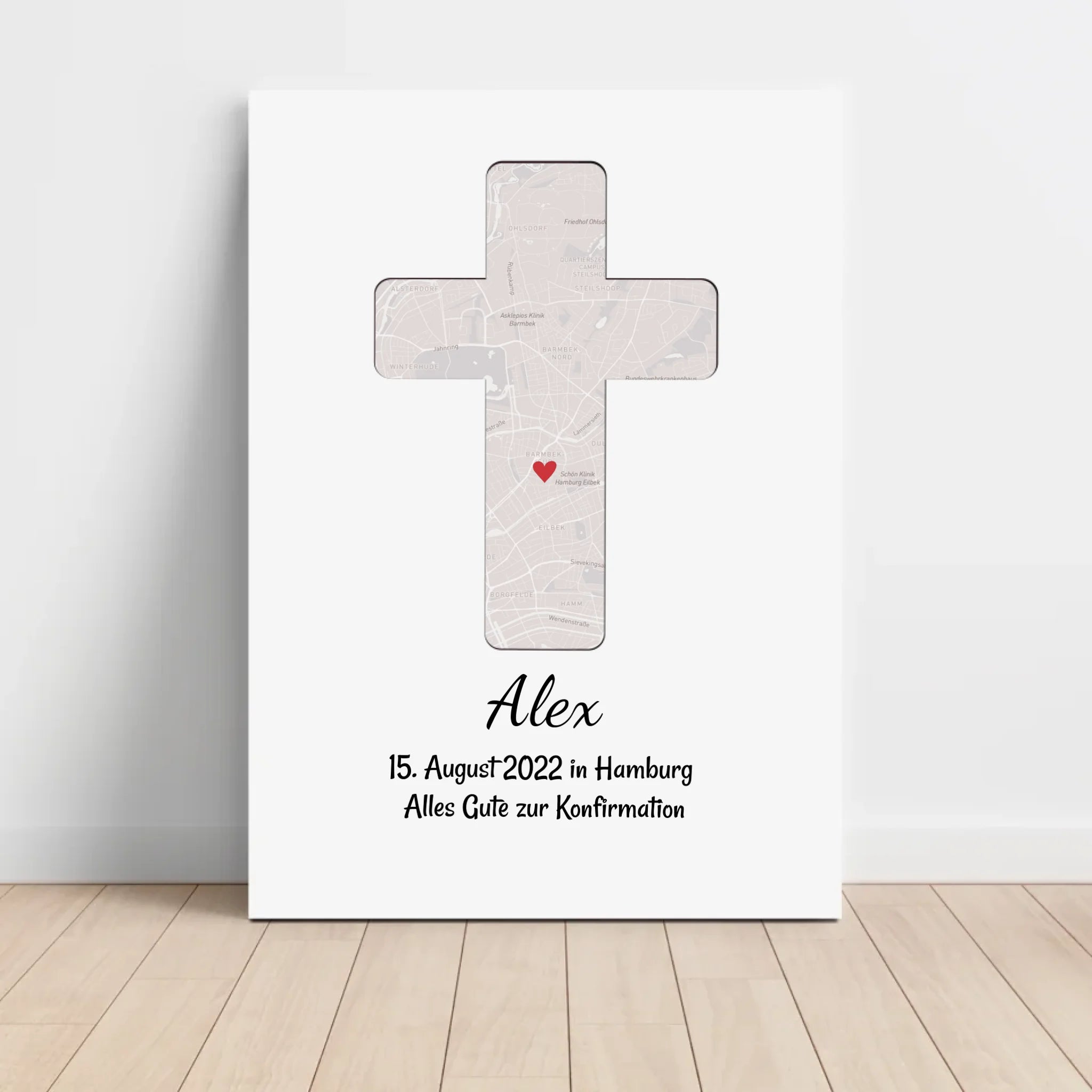 Geschenk zur Konfirmation personalisiertes Poster Konfirmationskreuz Kreuz Bild Stadtkarte - Cantty