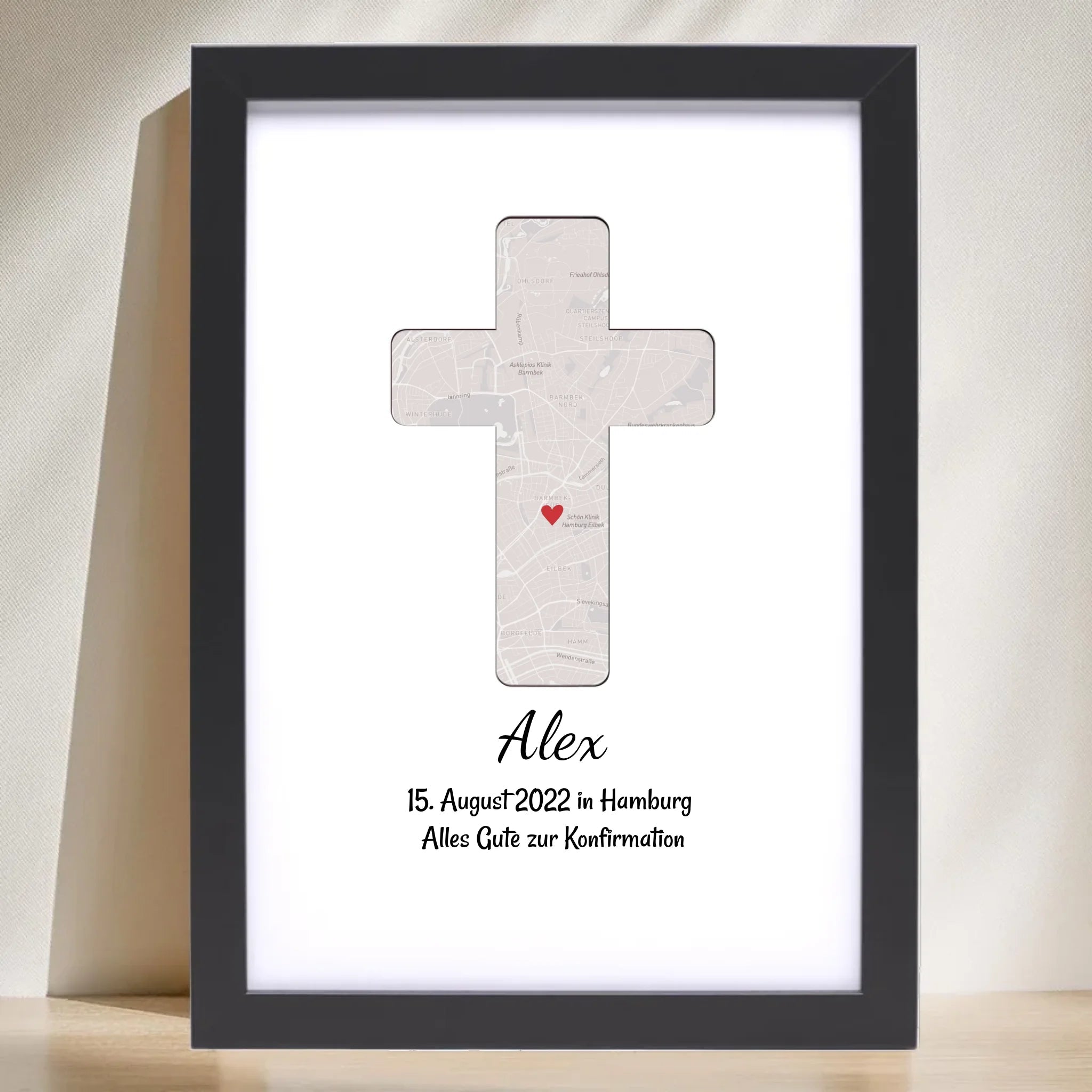 Geschenk zur Konfirmation personalisiertes Poster Konfirmationskreuz Kreuz Bild Stadtkarte - Cantty