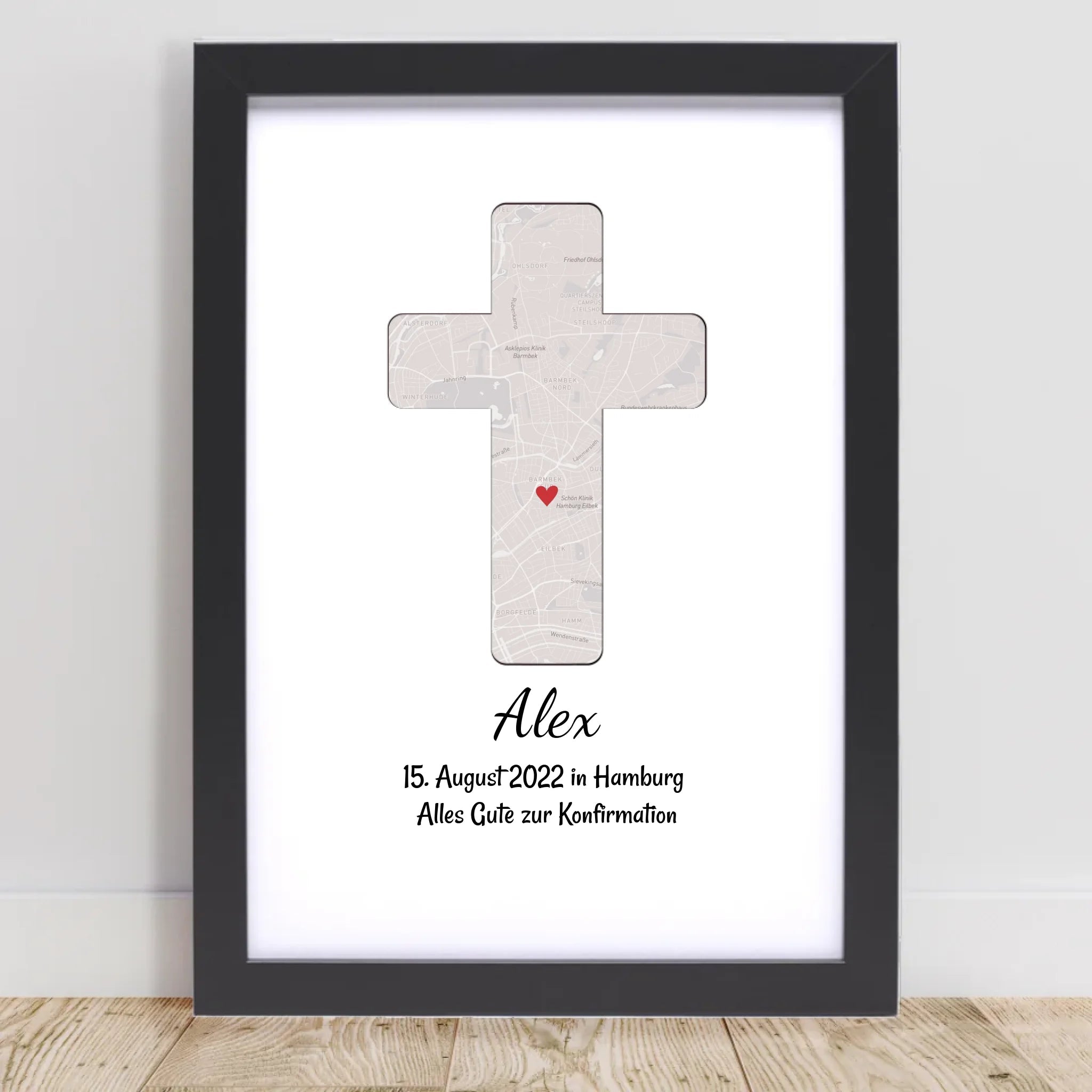 Geschenk zur Konfirmation personalisiertes Poster Konfirmationskreuz Kreuz Bild Stadtkarte - Cantty