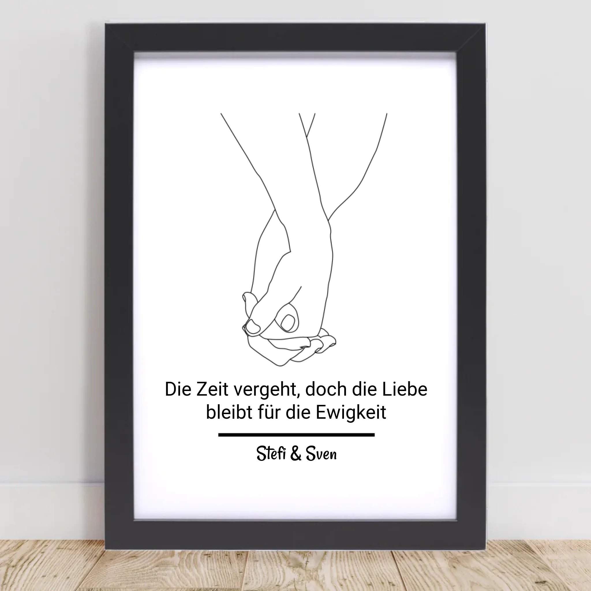 Hände Pärchen Linien Kunst Geschenk zum Jahrestag personalisiert mit Spruch und Namen - Cantty