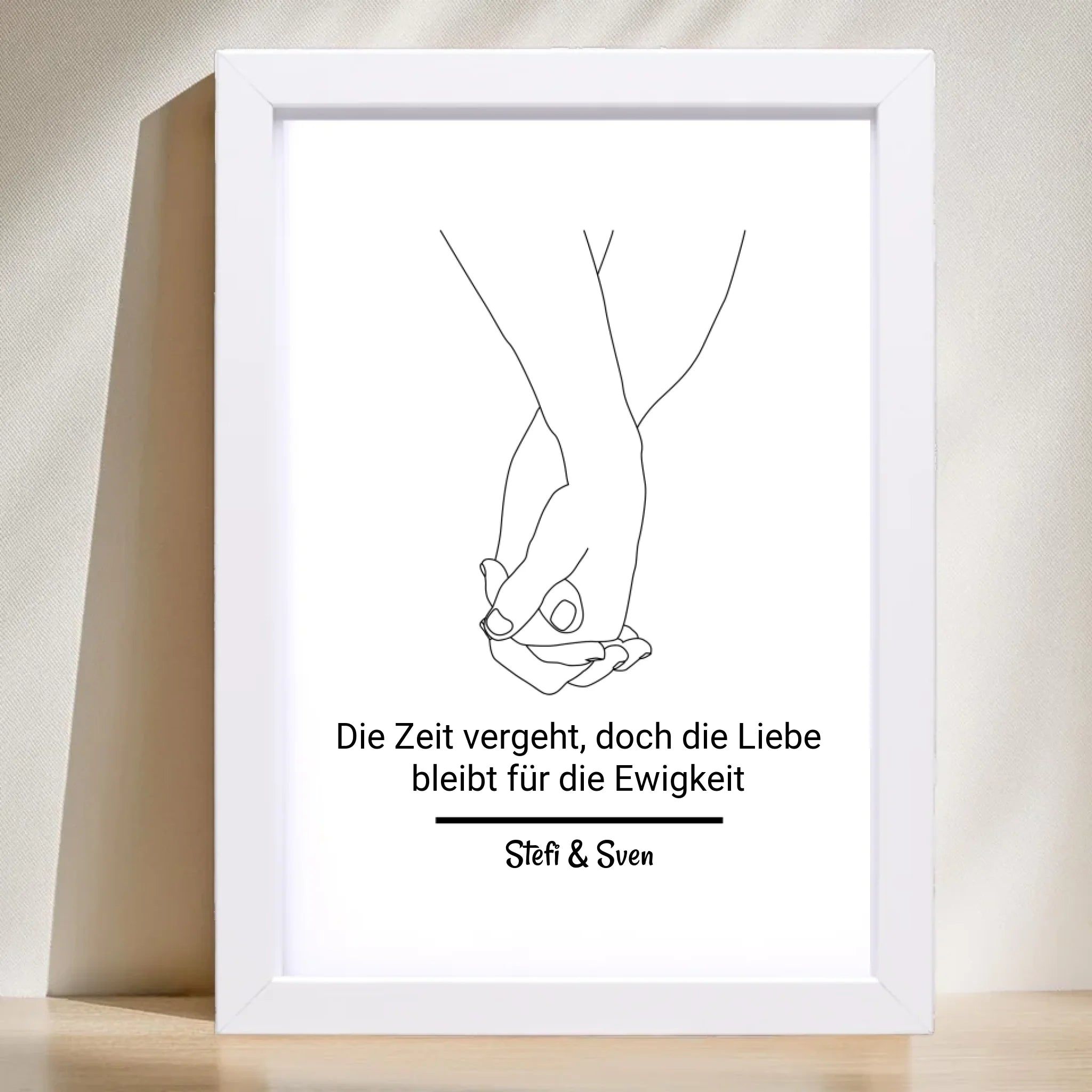Hände Pärchen Linien Kunst Geschenk zum Jahrestag personalisiert mit Spruch und Namen - Cantty