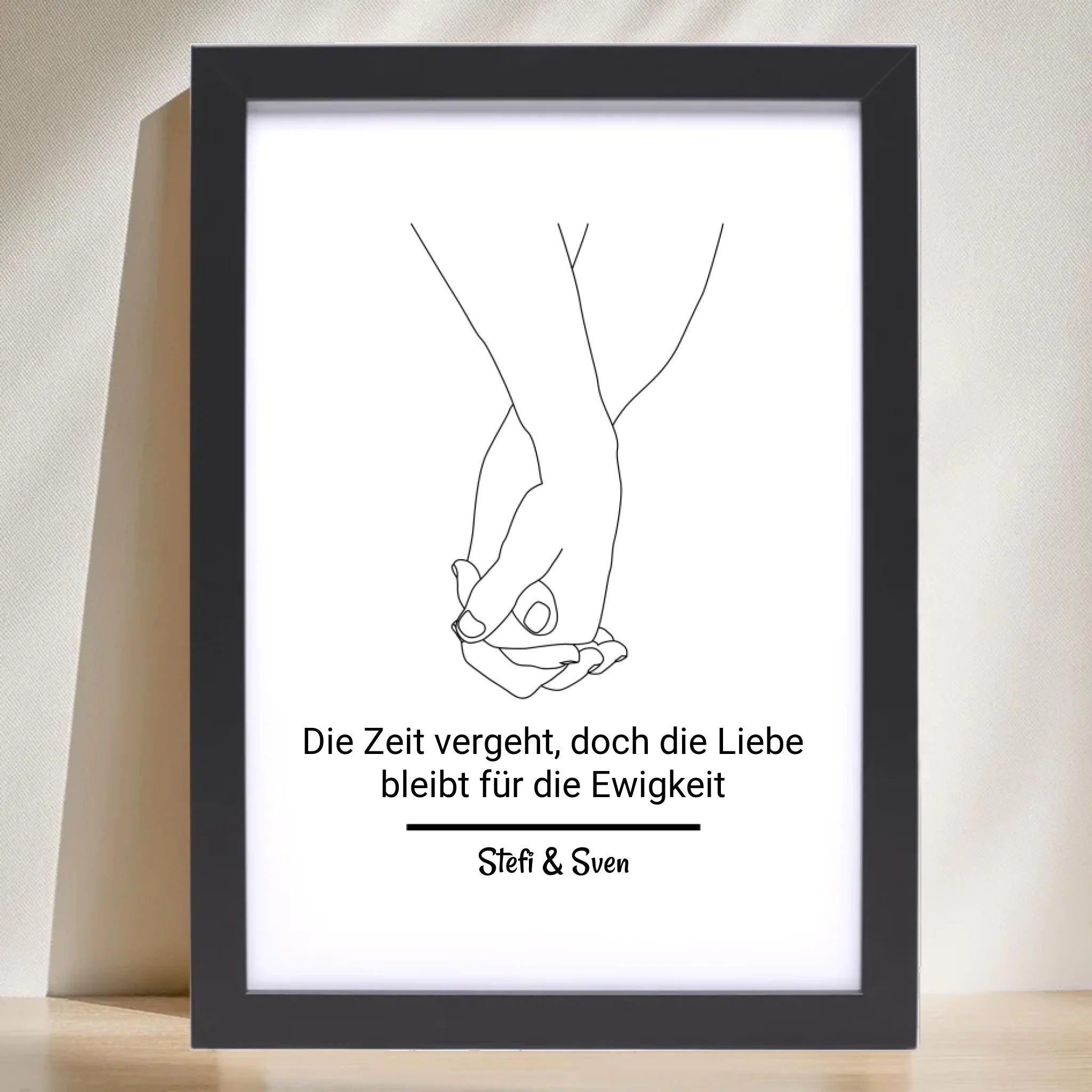 Hände Pärchen Linien Kunst Geschenk zum Jahrestag personalisiert mit Spruch und Namen - Cantty