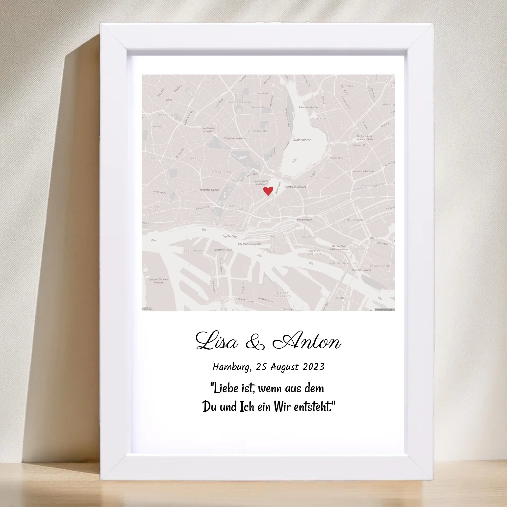 Hochzeitsgeschenk Stadtkarte Bild Pärchen Geschenk personalisiert zur Hochzeit Jahrestag Verlobung Hochzeitstag - Cantty