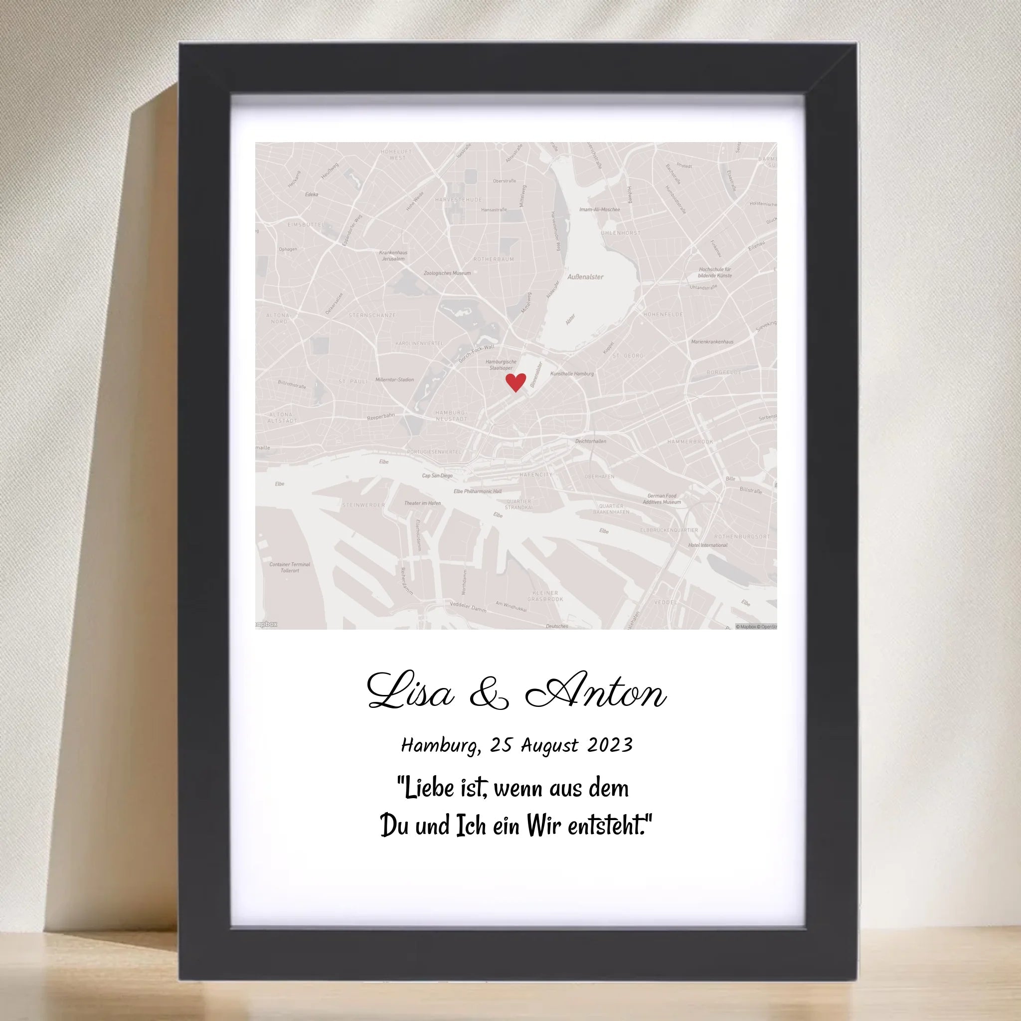 Hochzeitsgeschenk Stadtkarte Bild Pärchen Geschenk personalisiert zur Hochzeit Jahrestag Verlobung Hochzeitstag - Cantty