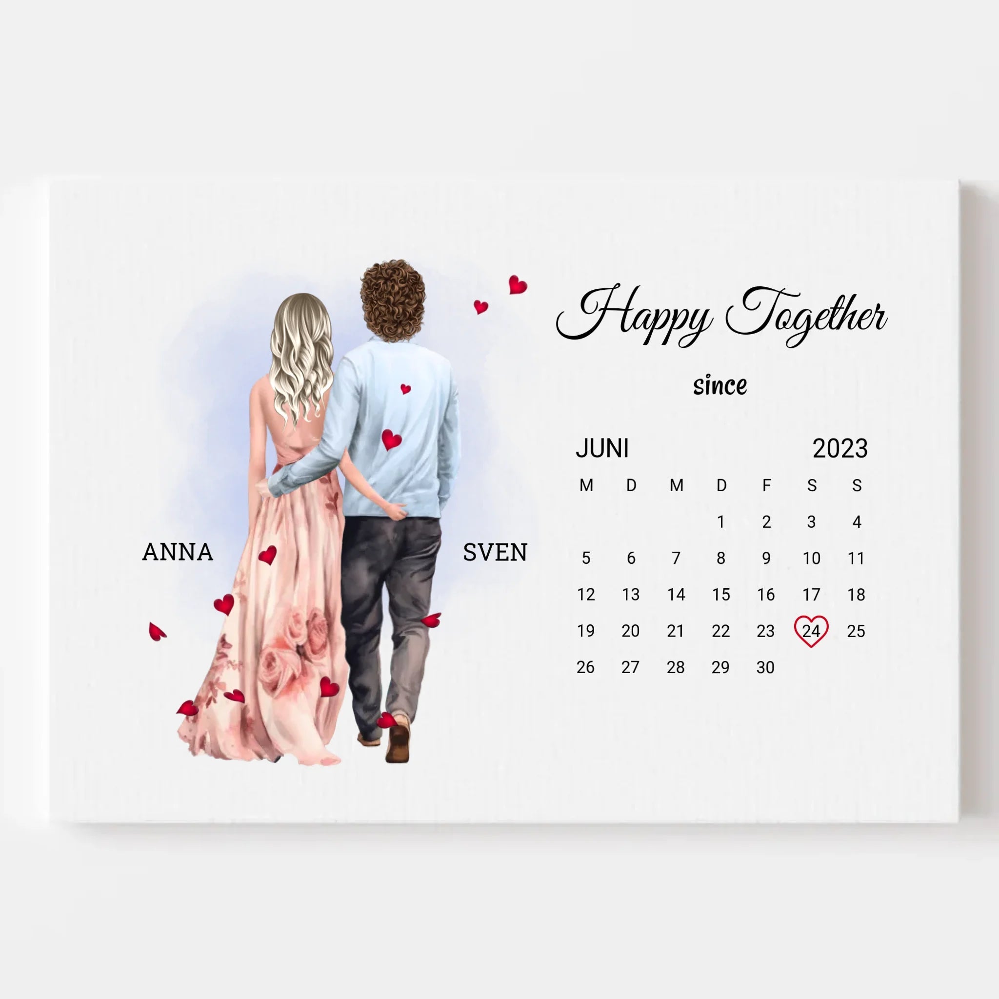 Jahrestagsgeschenk Leinwand Illustration für Mann und Frau mit Datum - Cantty