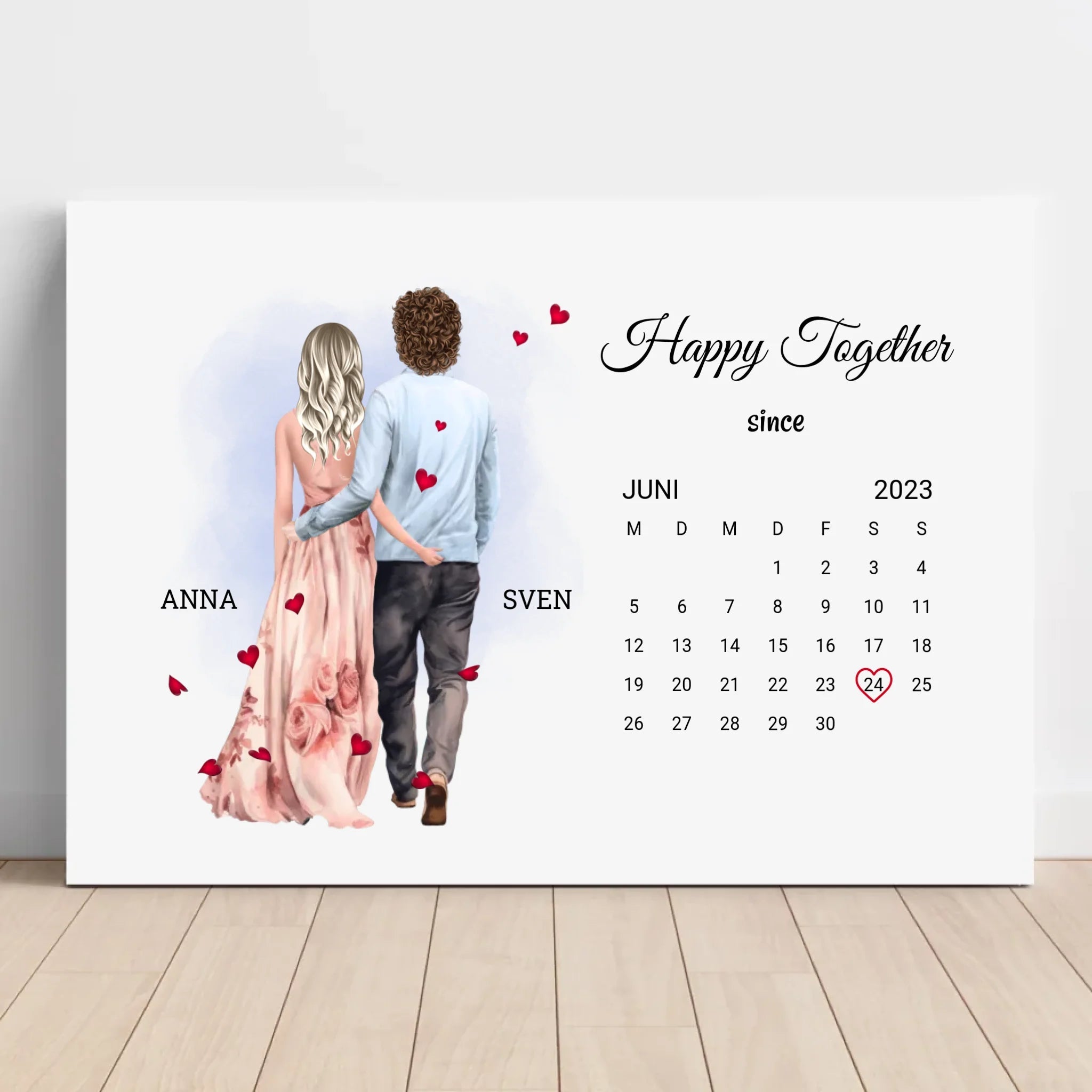 Jahrestagsgeschenk Leinwand Illustration für Mann und Frau mit Datum - Cantty