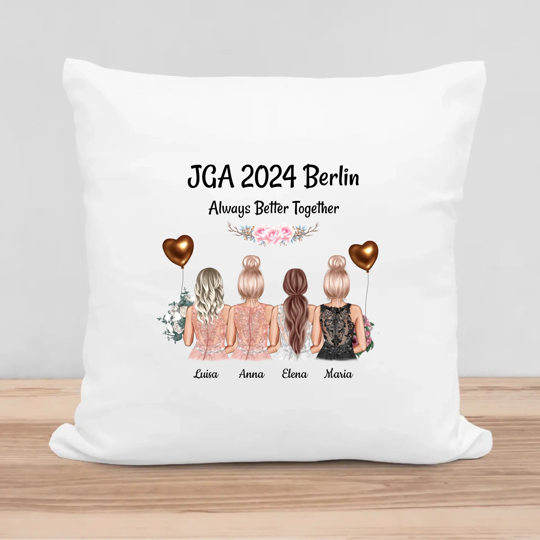 JGA 4 Freundinnen Kissen personalisiert mit Bild - Cantty