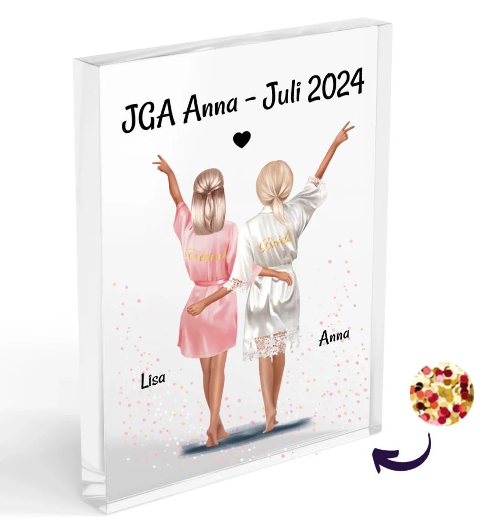 JGA Acrylglas Konfetti Bild Geschenk personalisiert für Braut - Cantty