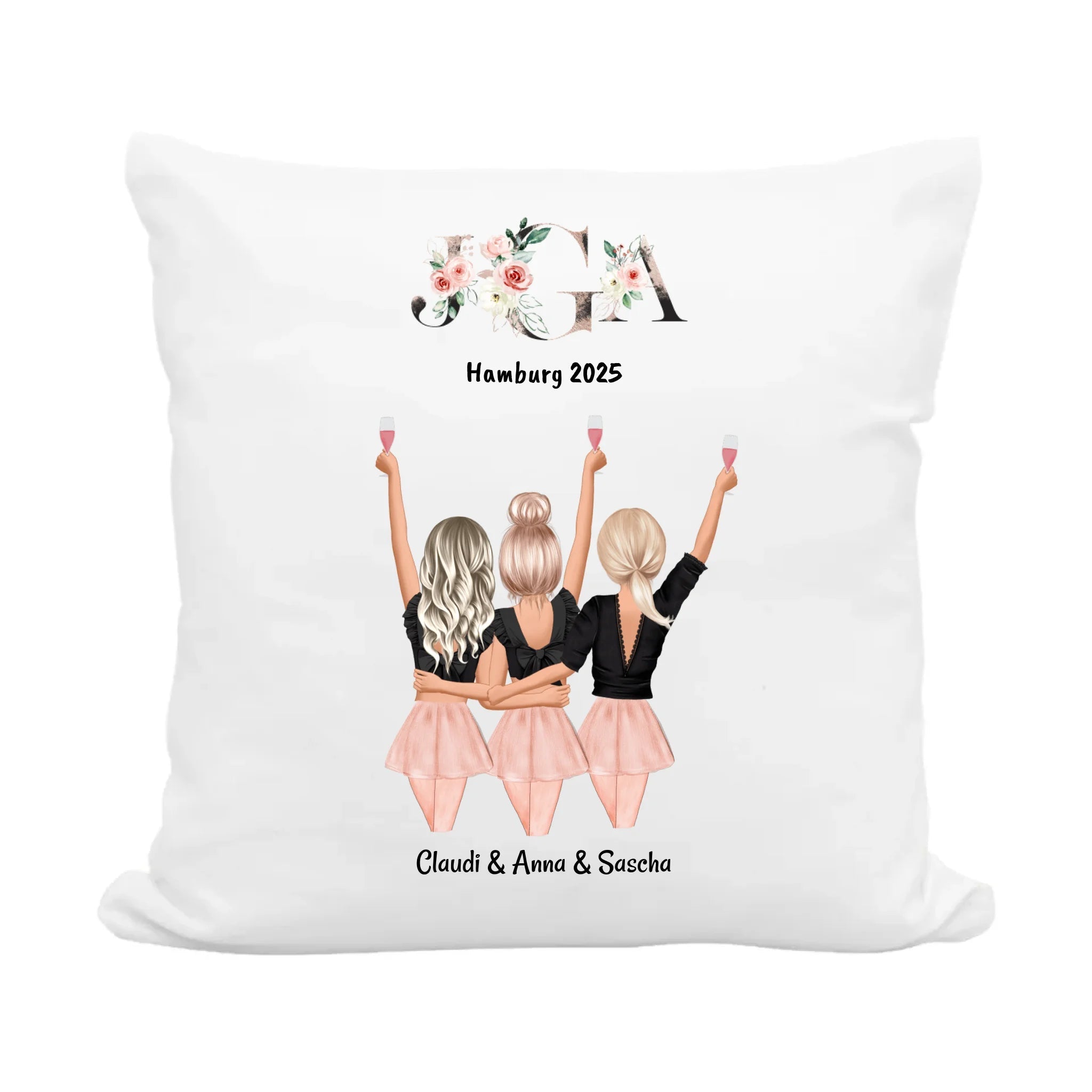 JGA Deko Kissen Bild 3 Freundinnen personalisiert - Cantty