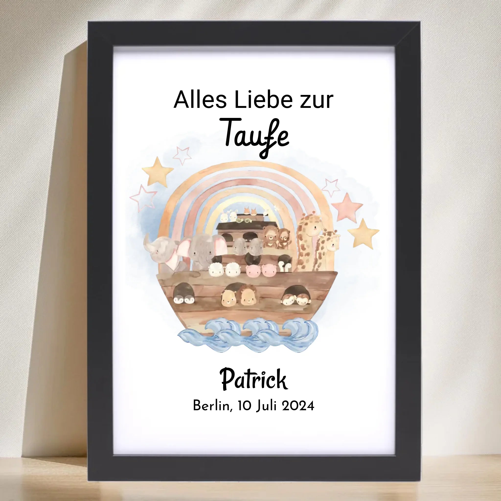 Junge Taufe Geschenk Bild mit Name und Taufdatum personalisiert - Cantty