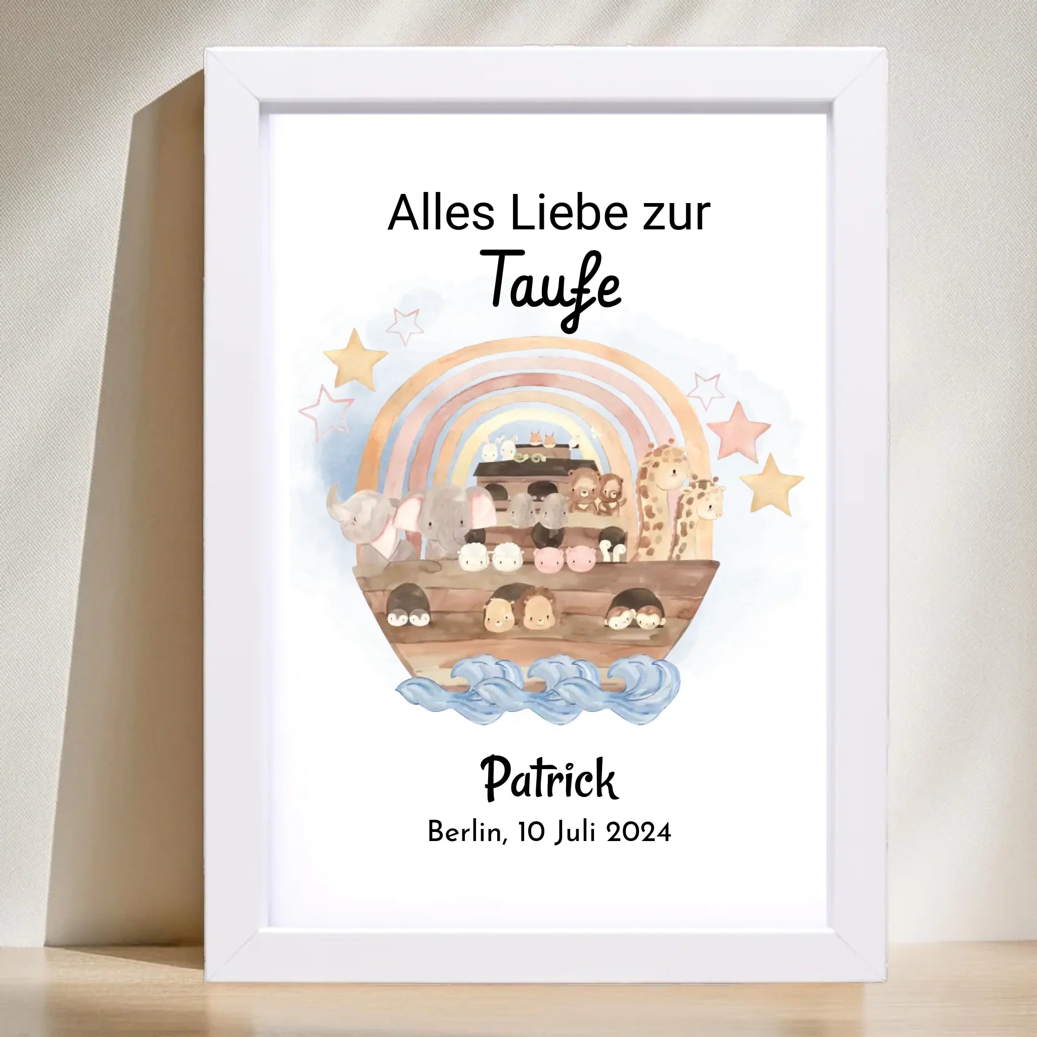 Junge Taufe Geschenk Bild mit Name und Taufdatum personalisiert - Cantty