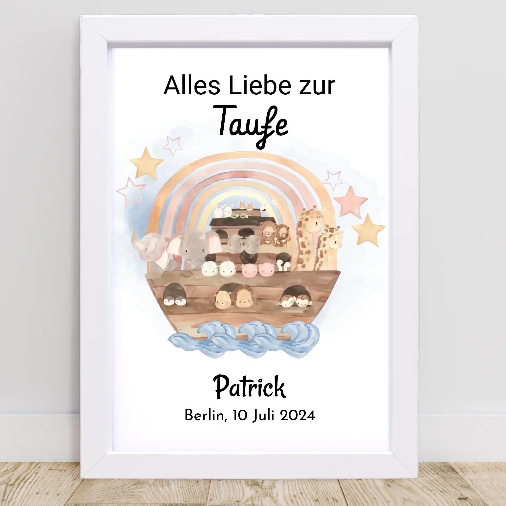 Junge Taufe Geschenk Bild mit Name und Taufdatum personalisiert - Cantty