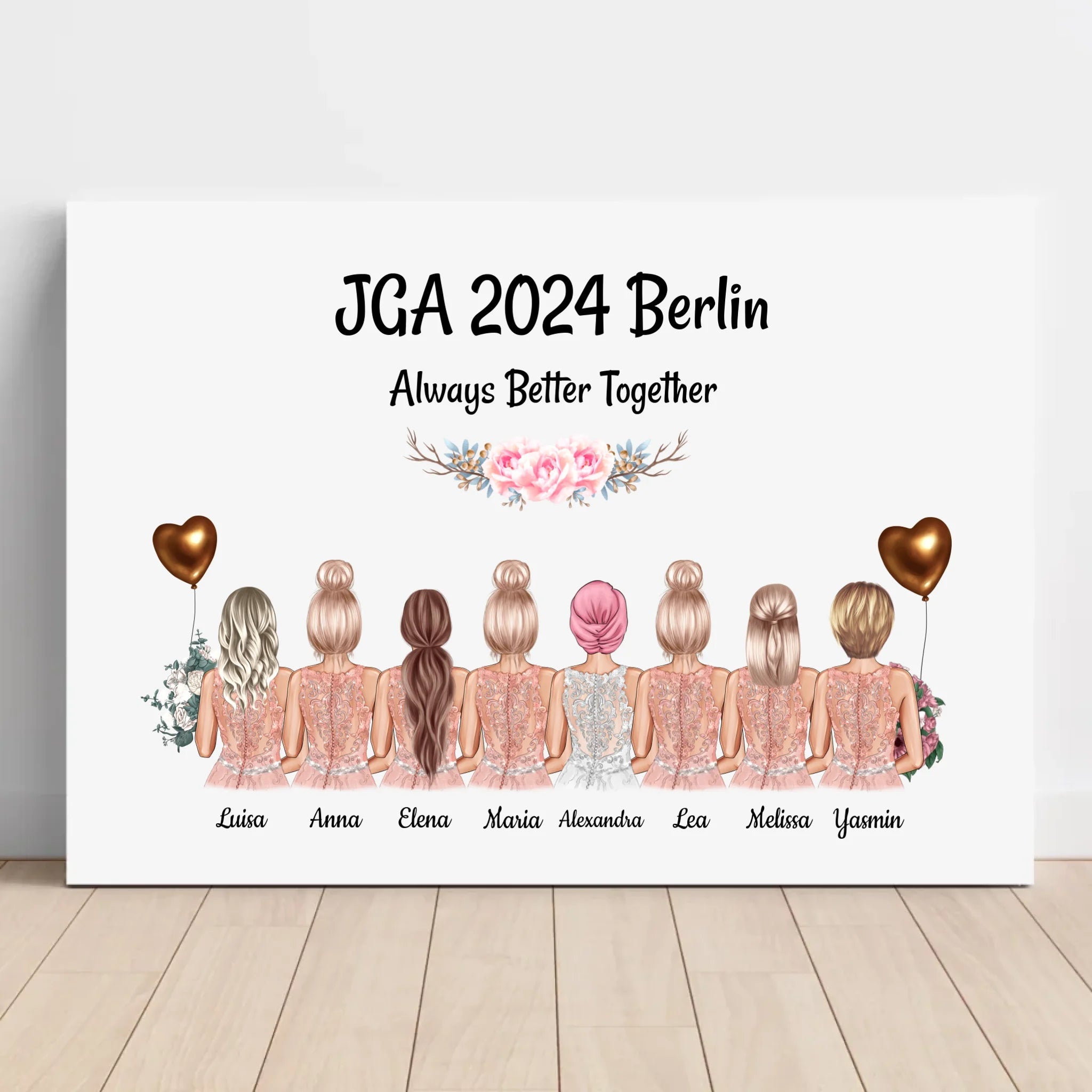 Junggesellinnanabschied Leinwand Geschenk mit 8 Freundinnen für Braut - Cantty