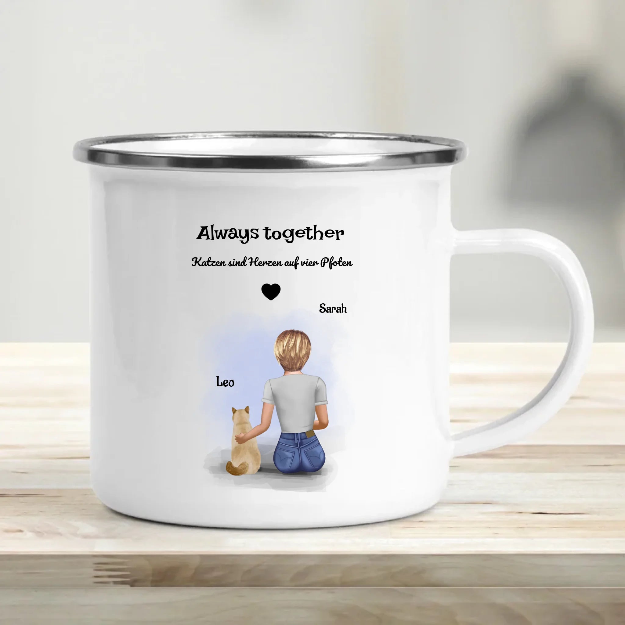 Katzenmama Geschenk Tasse Bild mit Katze und Frauchen - Cantty