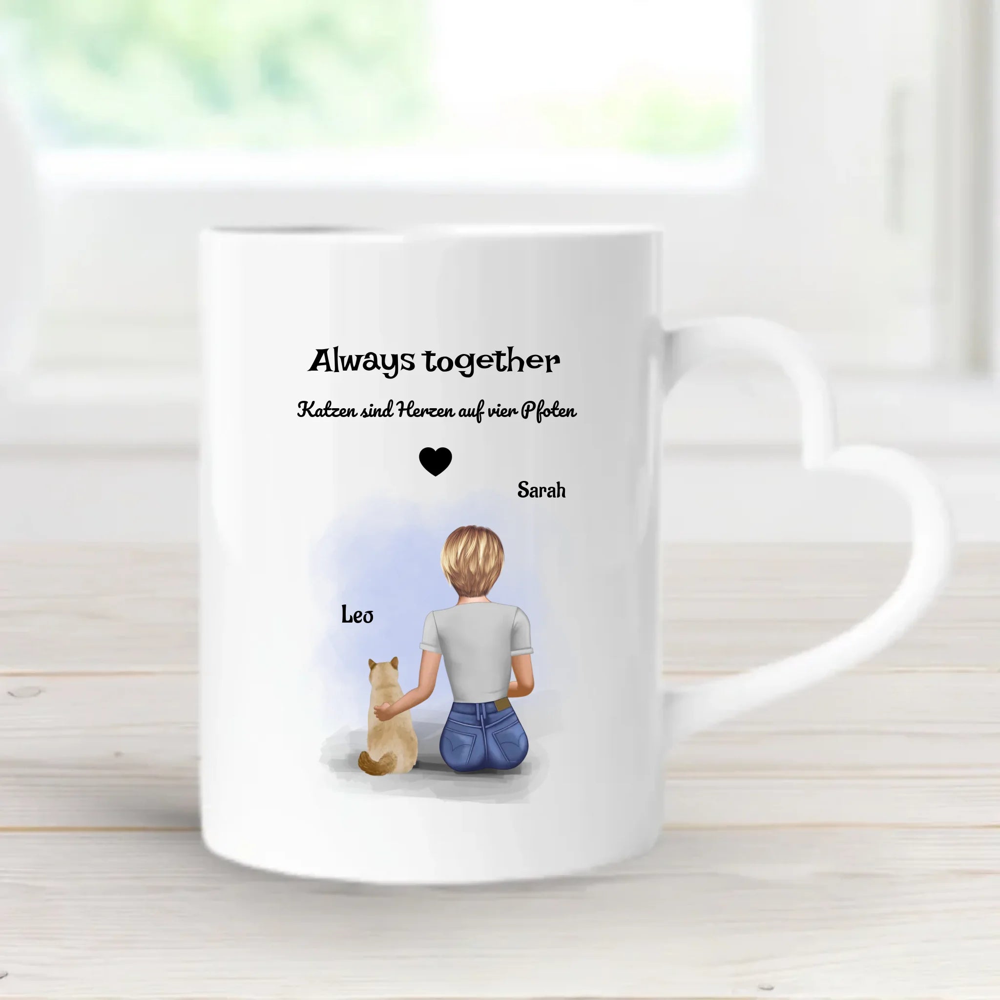 Katzenmama Geschenk Tasse Bild mit Katze und Frauchen - Cantty