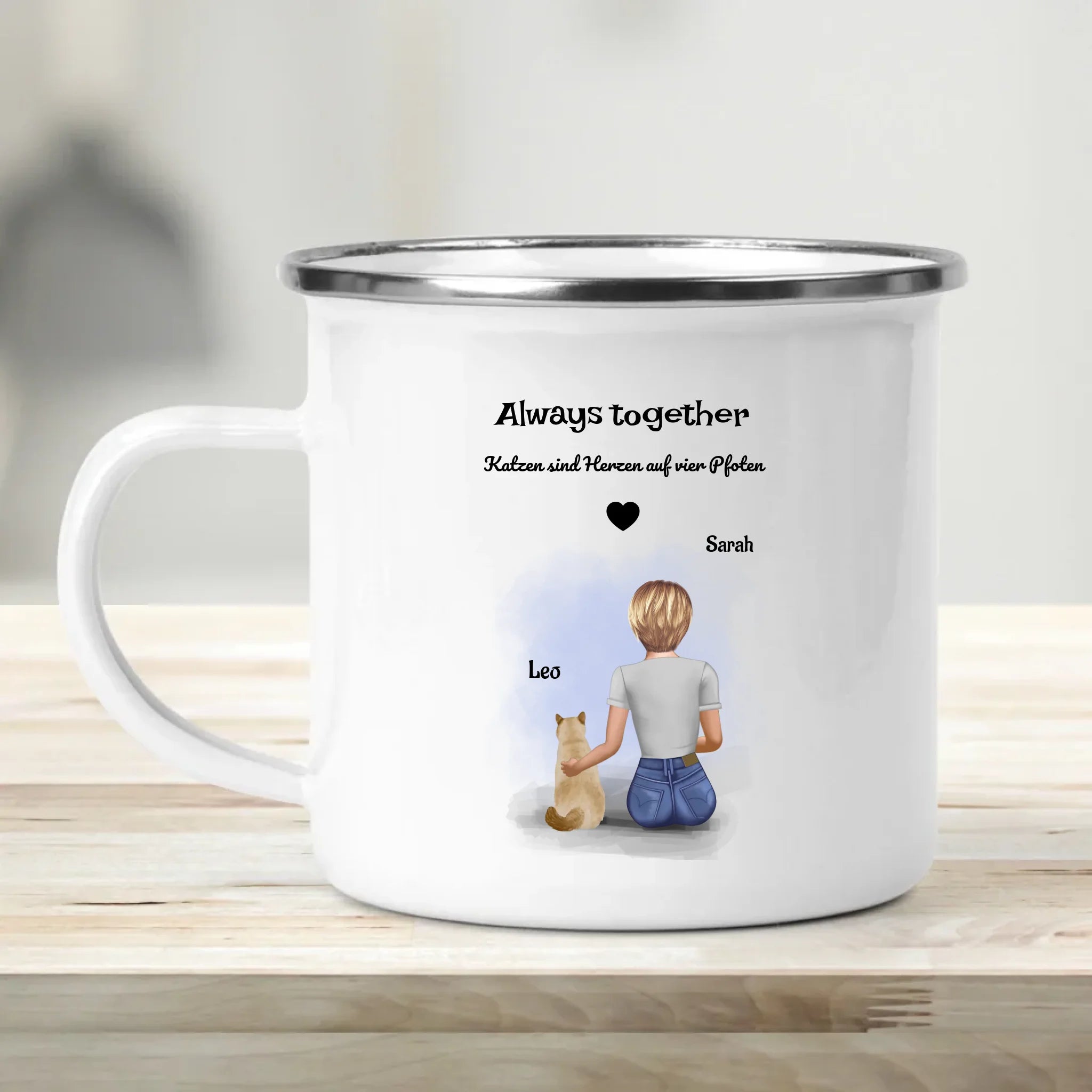 Katzenmama Geschenk Tasse Bild mit Katze und Frauchen - Cantty
