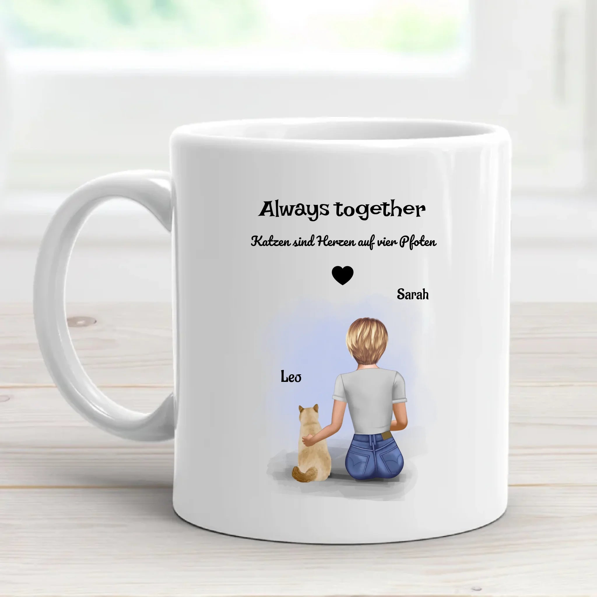 Katzenmama Geschenk Tasse Bild mit Katze und Frauchen - Cantty