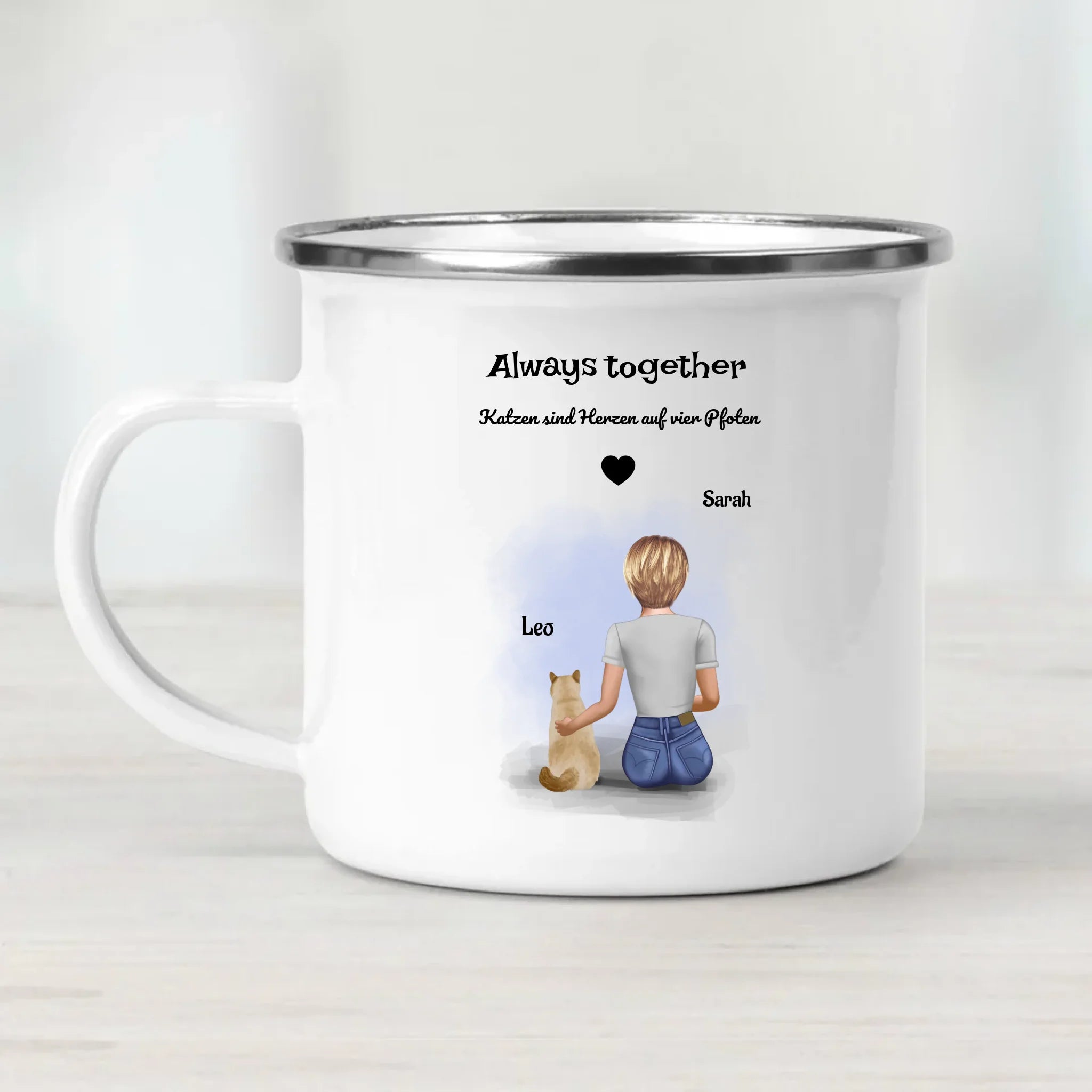 Katzenmama Geschenk Tasse Bild mit Katze und Frauchen - Cantty