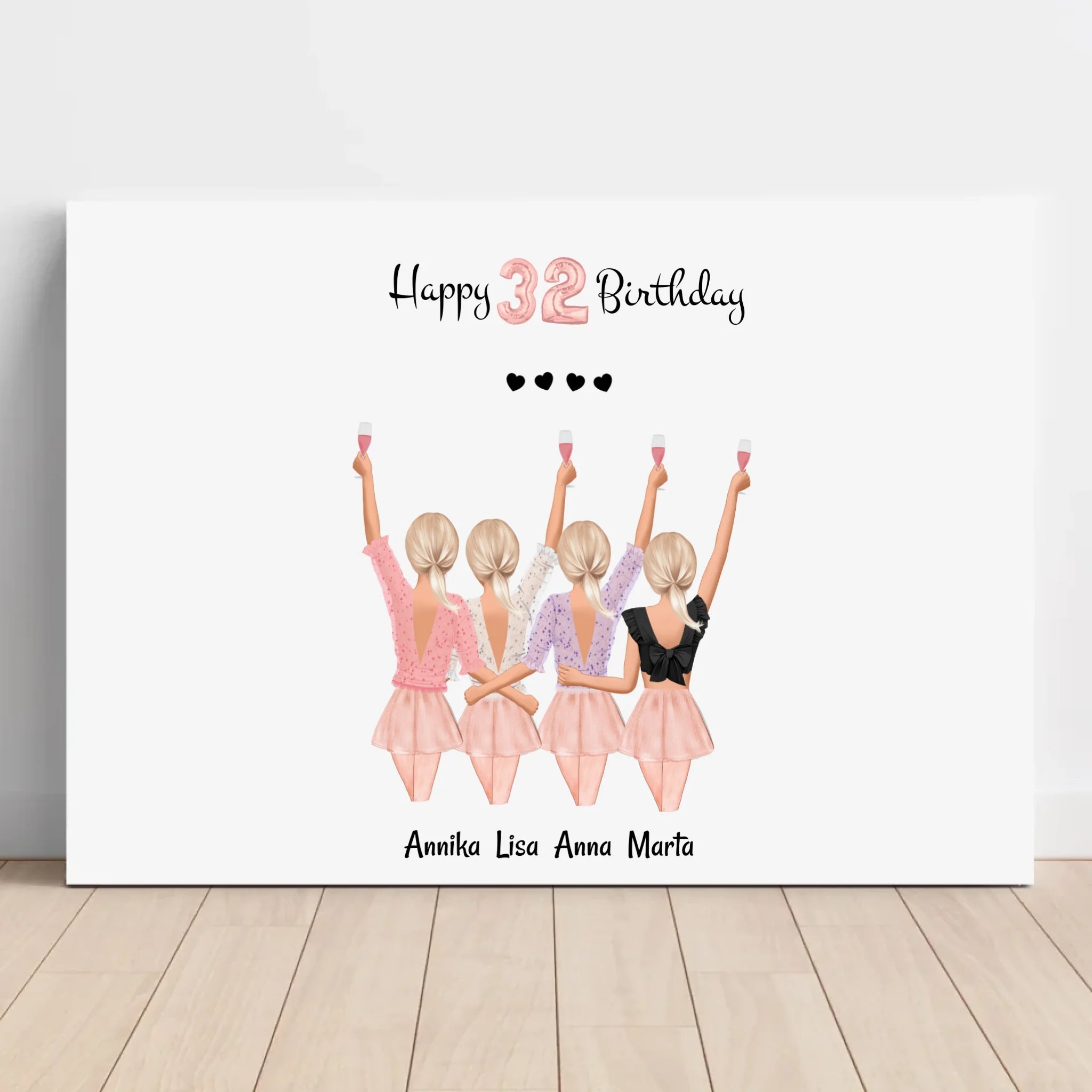 Leinwand Bild für 4 Freundinnen, Geschenk personalisiert - Cantty