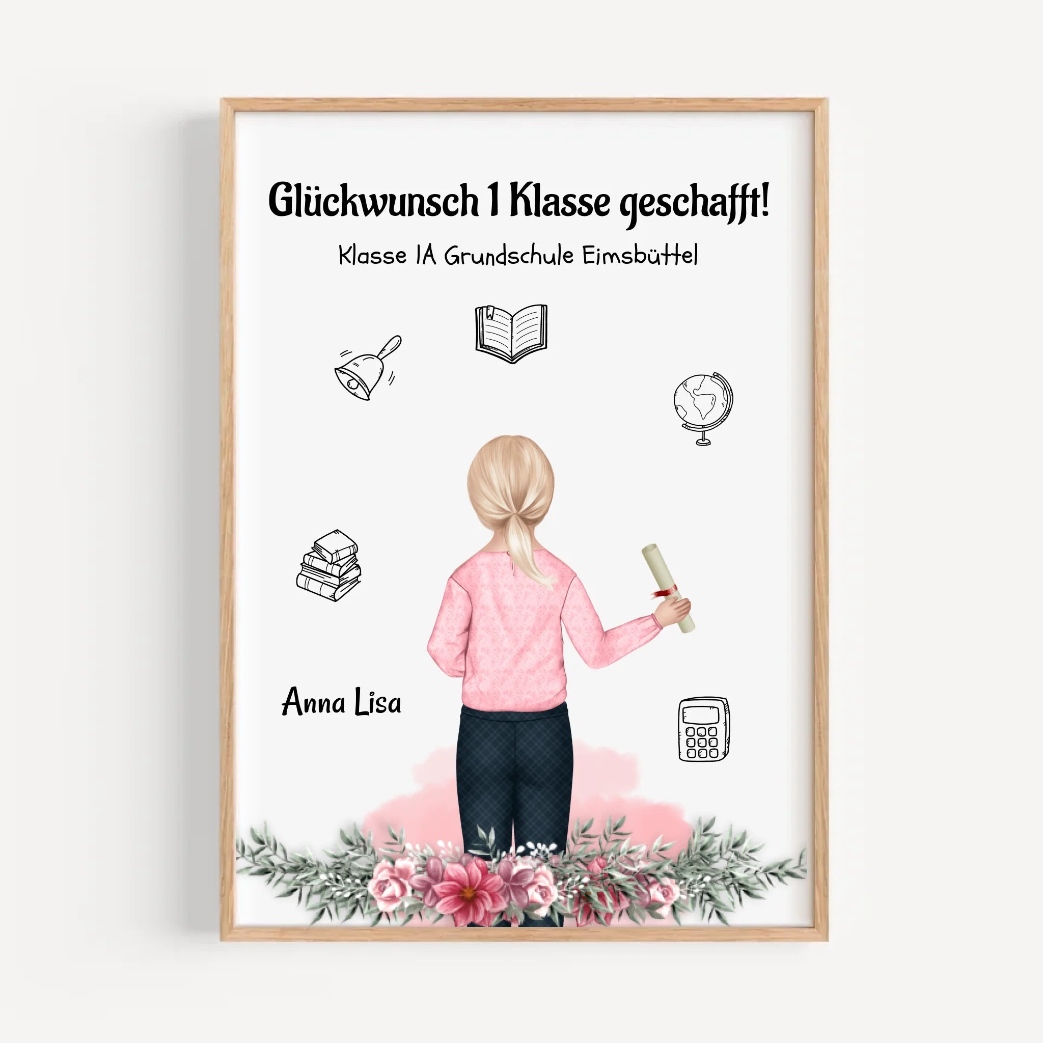 Mädchen Zeugnis Bild Geschenk Schulkind personalisiert - Cantty