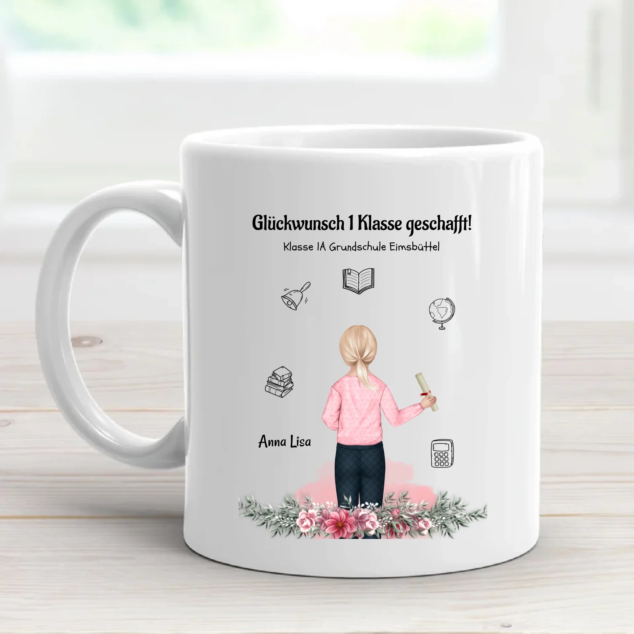 Mädchen Zeugnis Tasse Geschenk personalisiert für Schulkind - Cantty