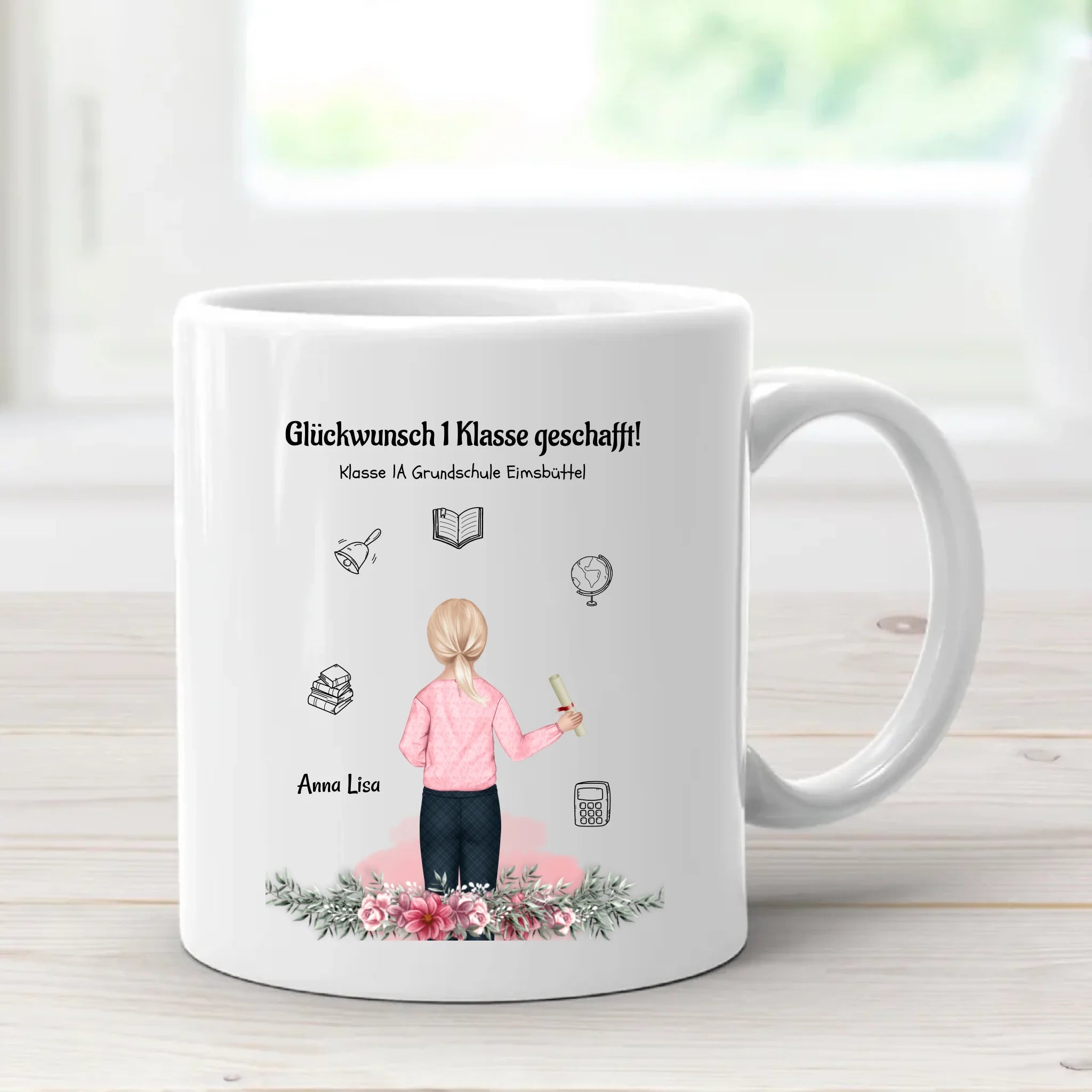 Mädchen Zeugnis Tasse Geschenk personalisiert für Schulkind - Cantty