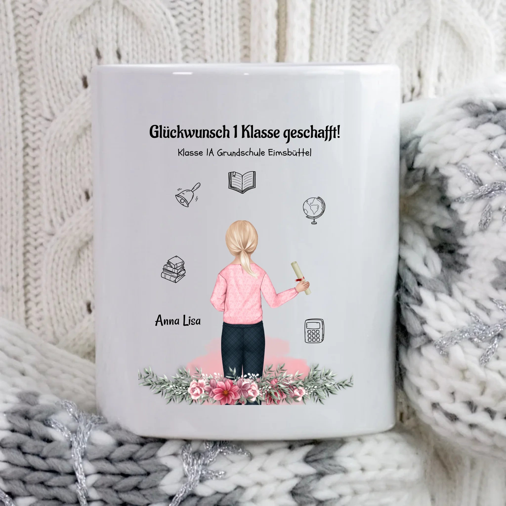 Mädchen Zeugnis Tasse Geschenk personalisiert für Schulkind - Cantty