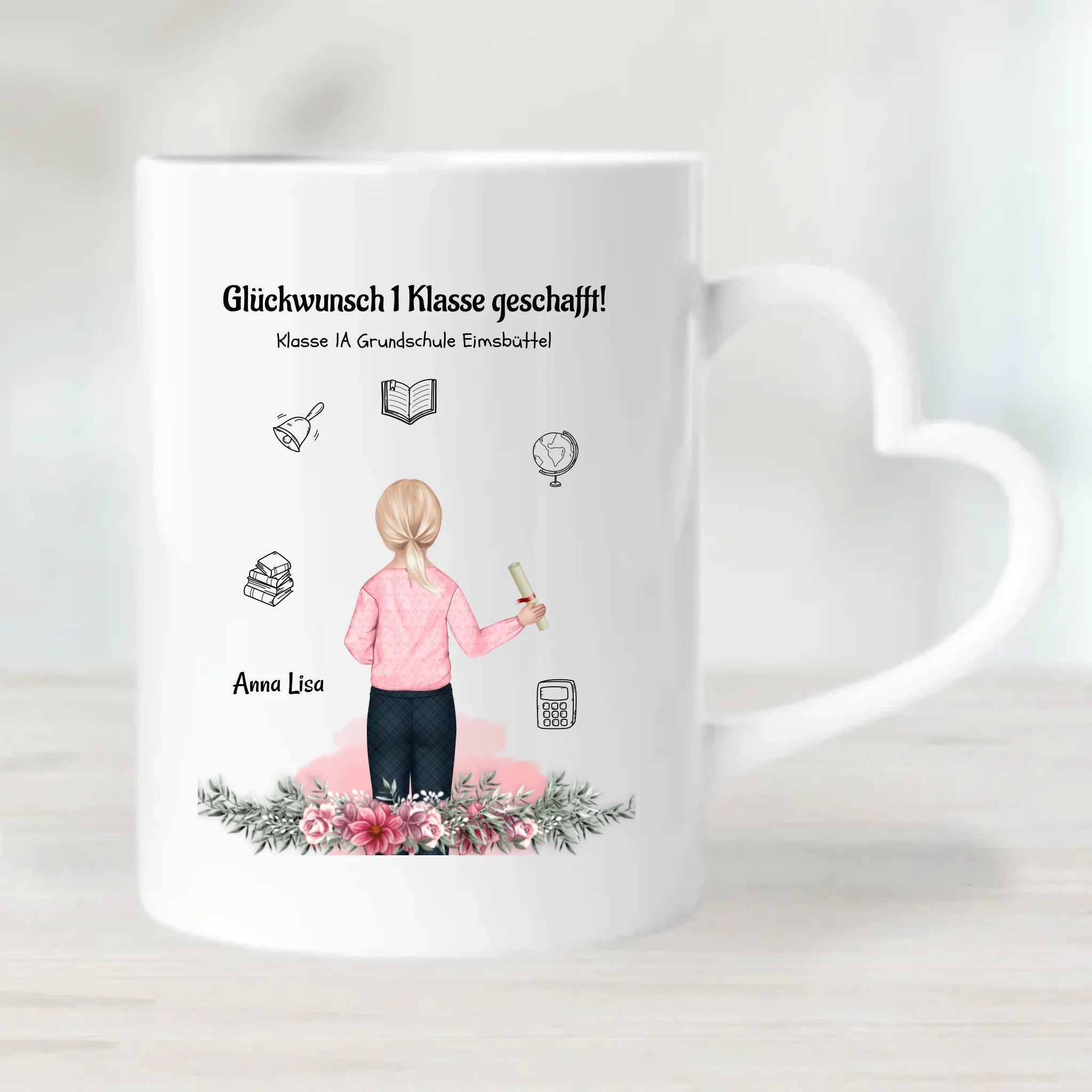 Mädchen Zeugnis Tasse Geschenk personalisiert für Schulkind - Cantty