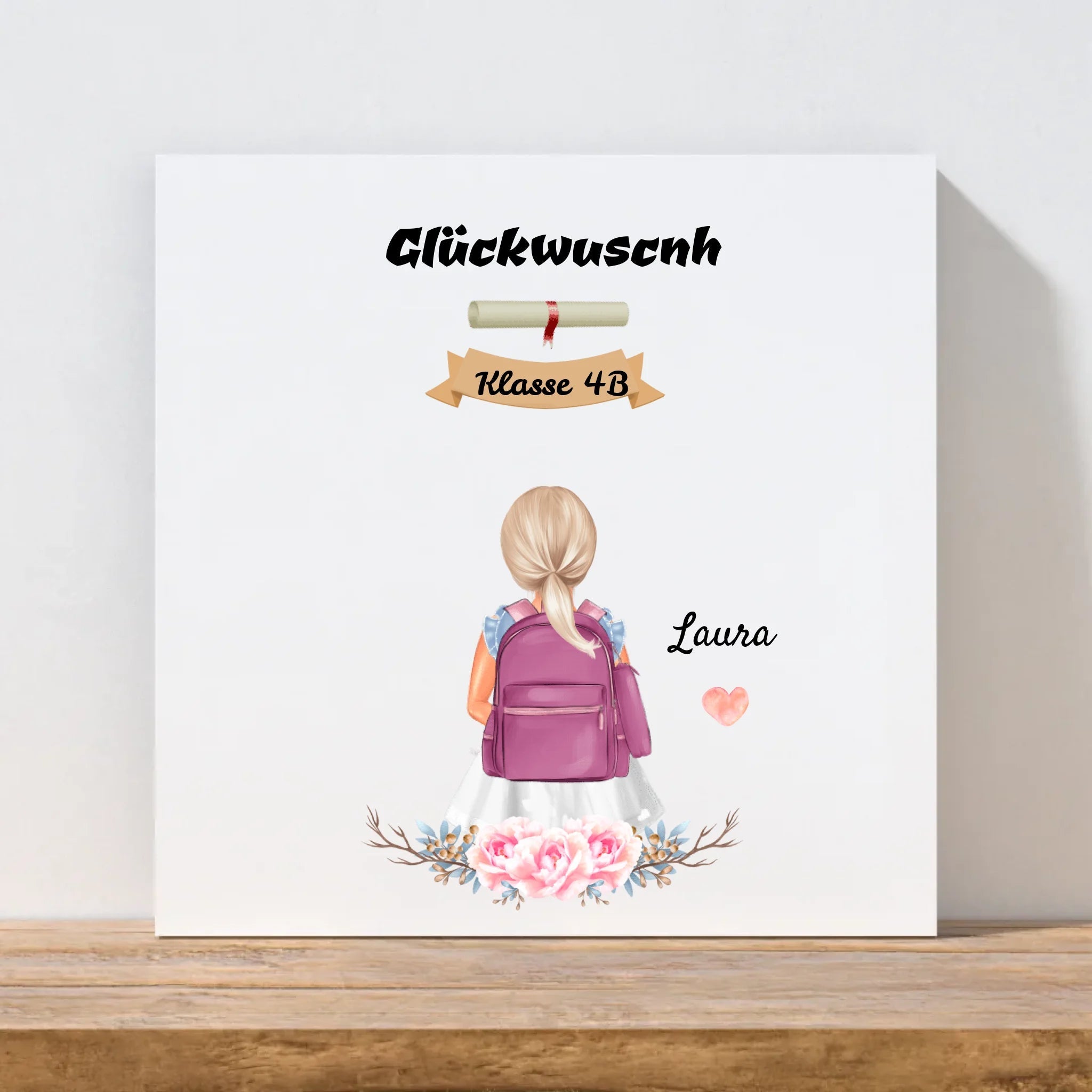 Mädchen Zeugnisgeschenk personalisiertes Leinwandbild - Cantty