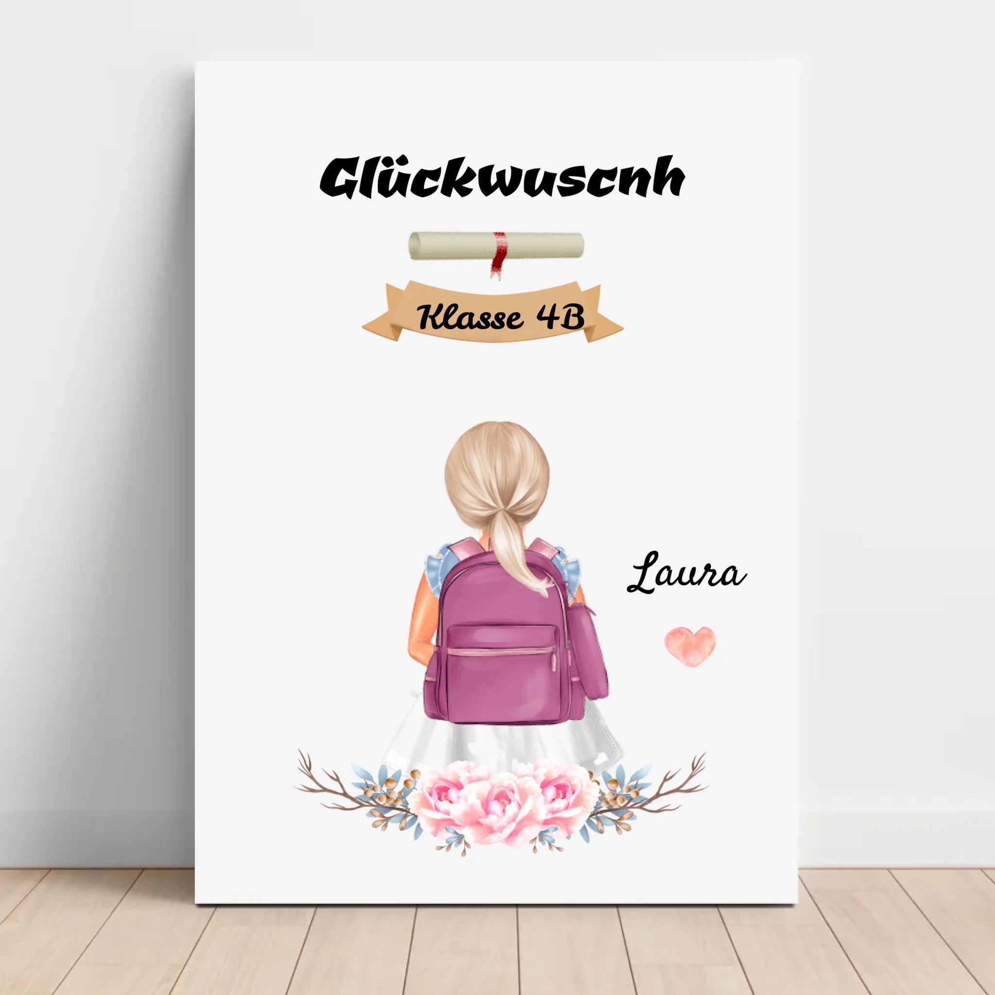 Mädchen Zeugnisgeschenk personalisiertes Leinwandbild - Cantty