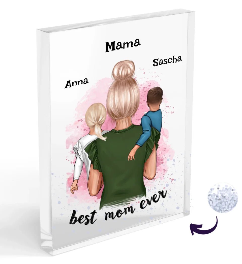 Mama Weihnachtsgeschenk Acrylglas Konfetti Bild mit Kinder - Cantty